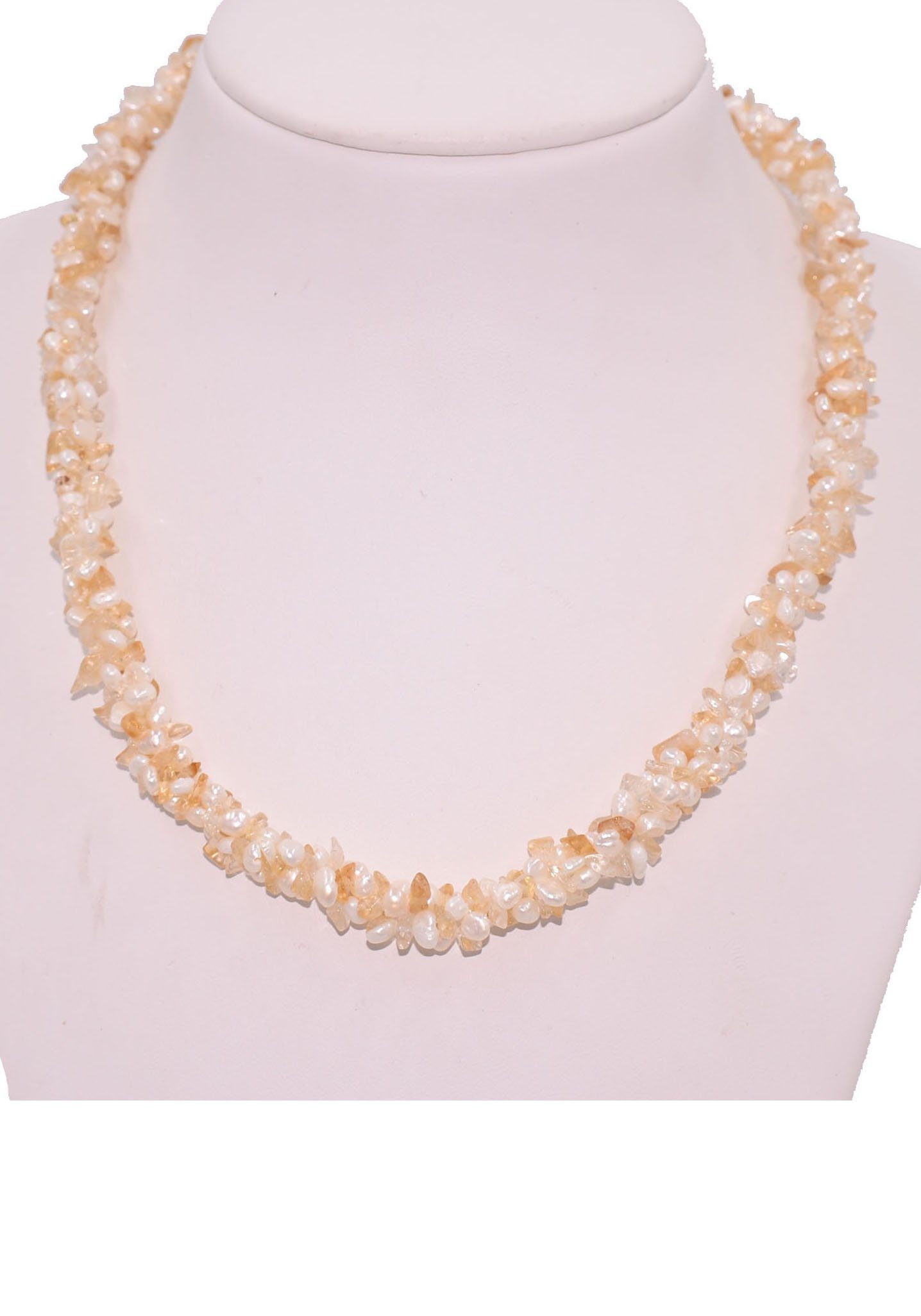 Firetti Collier Schmuck Geschenk Halsschmuck Halskette Farbstein Edelstein Citrin, Made in Germany - mit Citrin - mit Naturperle
