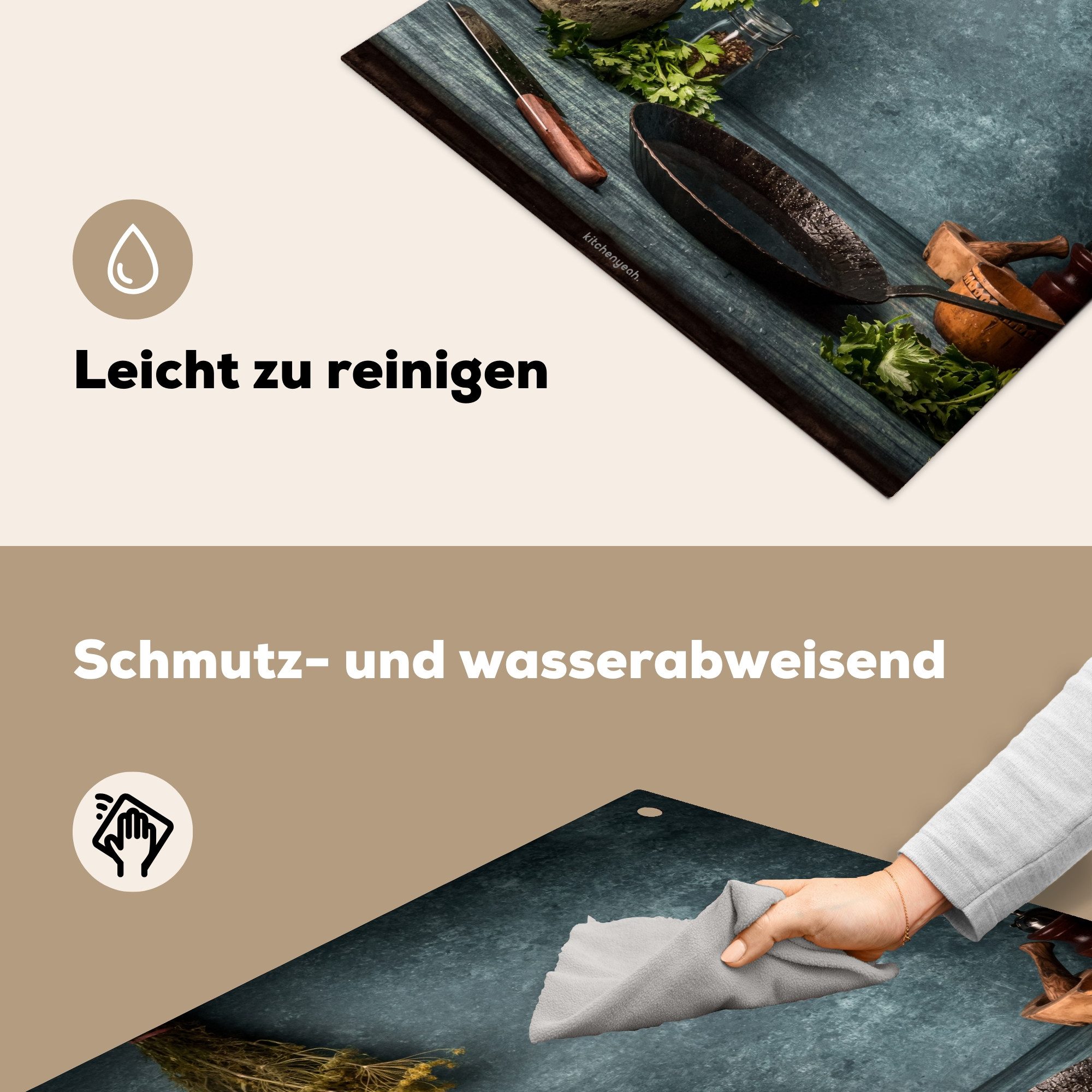 KitchenYeah Küchenrückwand Kräuter - Stilleben - Gewürze, (1-tlg), Kochfeld Abdeckung Ceranfeld, Induktionsschutzmatte, 58x59 cm