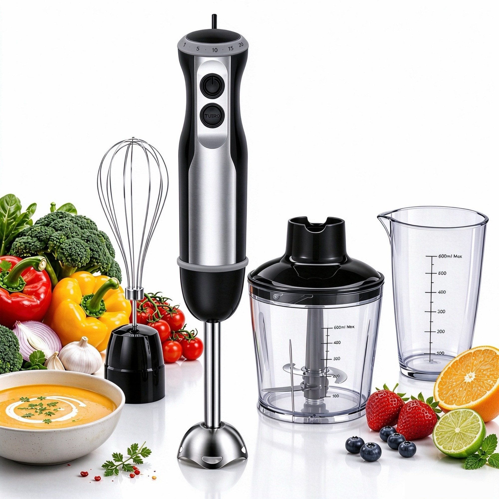 Fyrove Stabmixer Max.1500 W 4-in-1,Pürierstab mit 20 Geschwindigkeitsstufen&TURBO, Babynahrung Mixer, Geschenk,Weihnachtsgeschenk