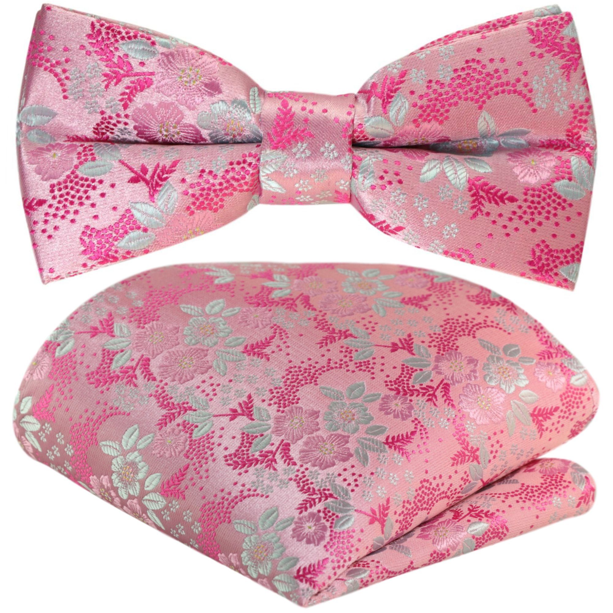 GASSANI Fliege Hellrosa 2-St., Paisley (Set, Satin, Vor-Gebunden Einstecktuch) Hell-Grau Hochzeitsfliege Sand-Gelb Herren-Fliege Tuch Verstellbar, Herrenschleife, Pink Bunt Schleife Touch Floral, Pastell-Rosa Hochzeit mit Blumen, Festlich, Jacquard Seide Geblümt