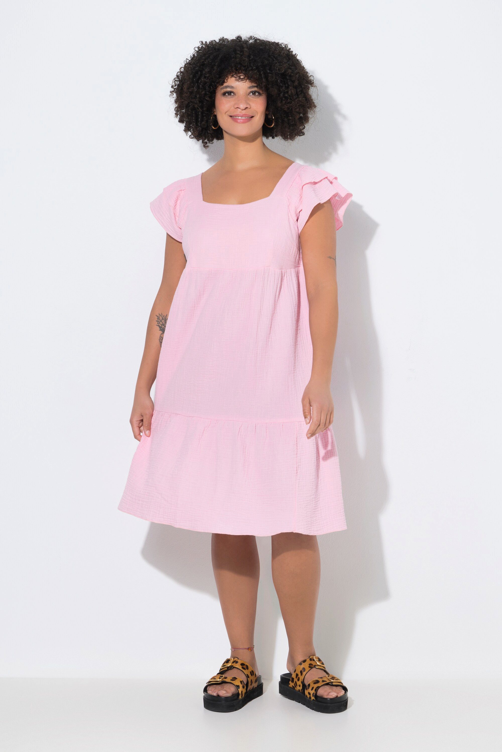 Angel of Style Jerseykleid Musselinkleid Carree-Ausschnitt Volants