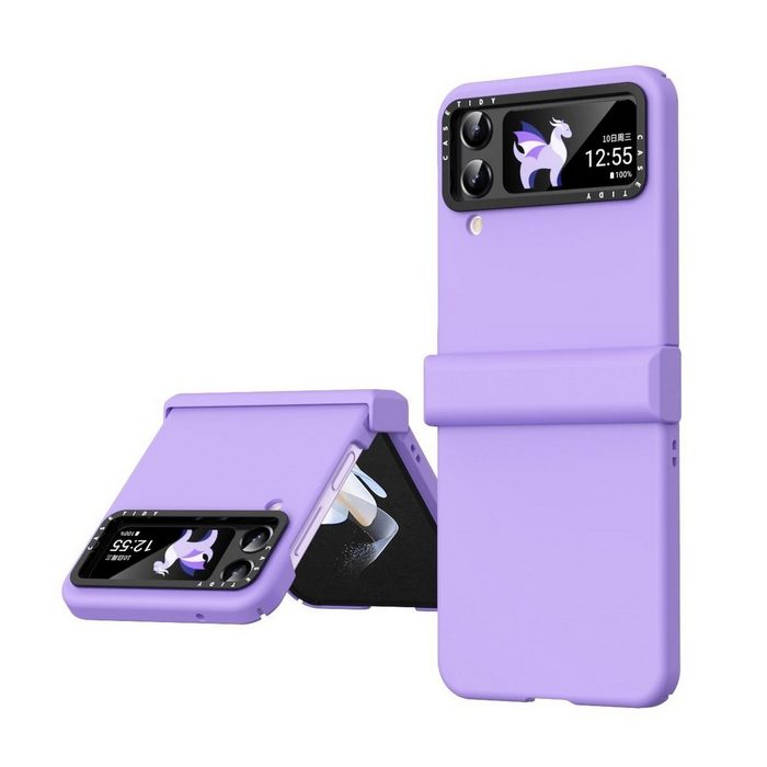 Wigento Handyhülle Für Samsung Galaxy Z Flip4 Skin Feel Macaron Dreiteiliges Set Handyhülle Lila Schutz Cover Handy Tasche