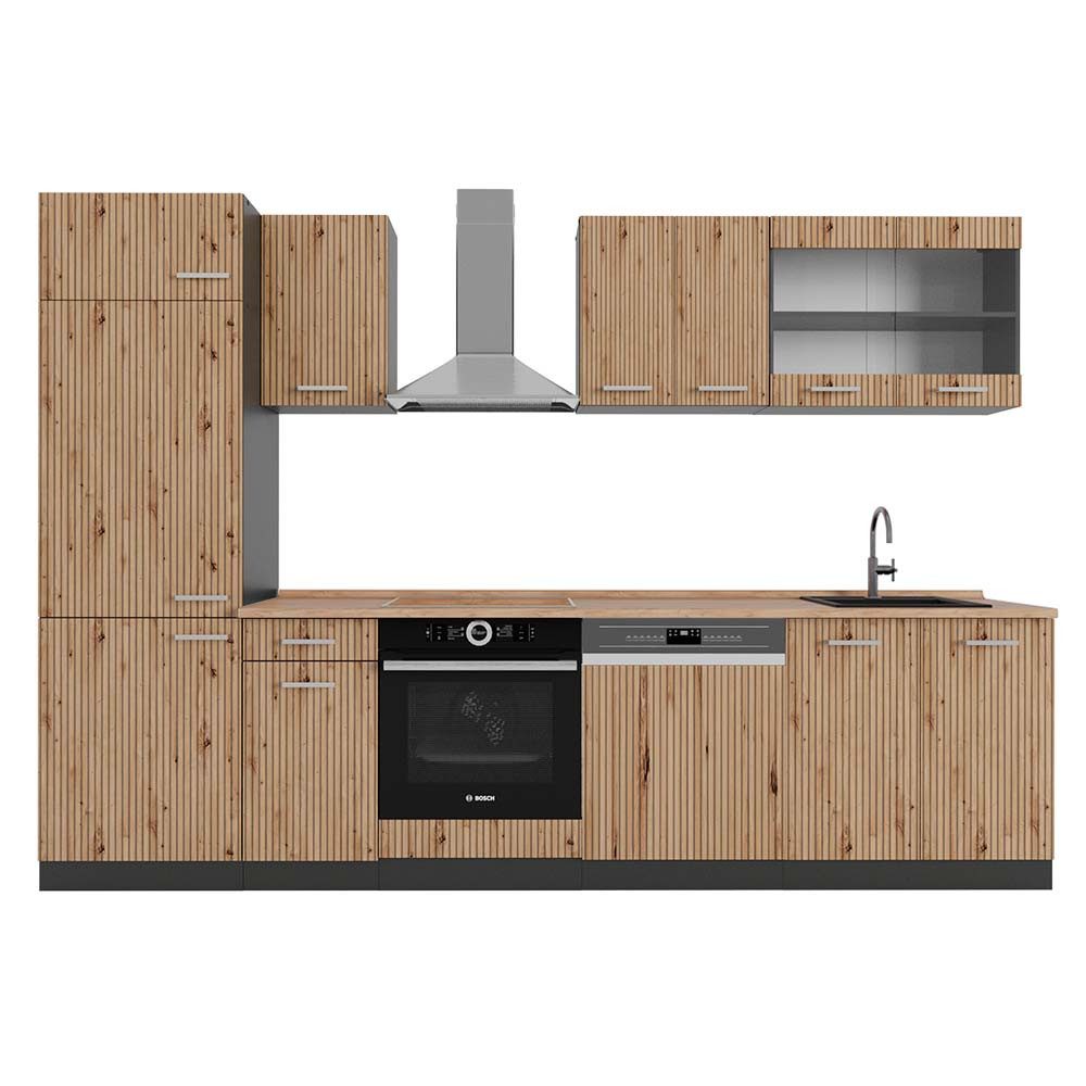 Vicco Küchenzeile R-Line, Artisan Eiche/Anthrazit, 300 cm, AP Eiche