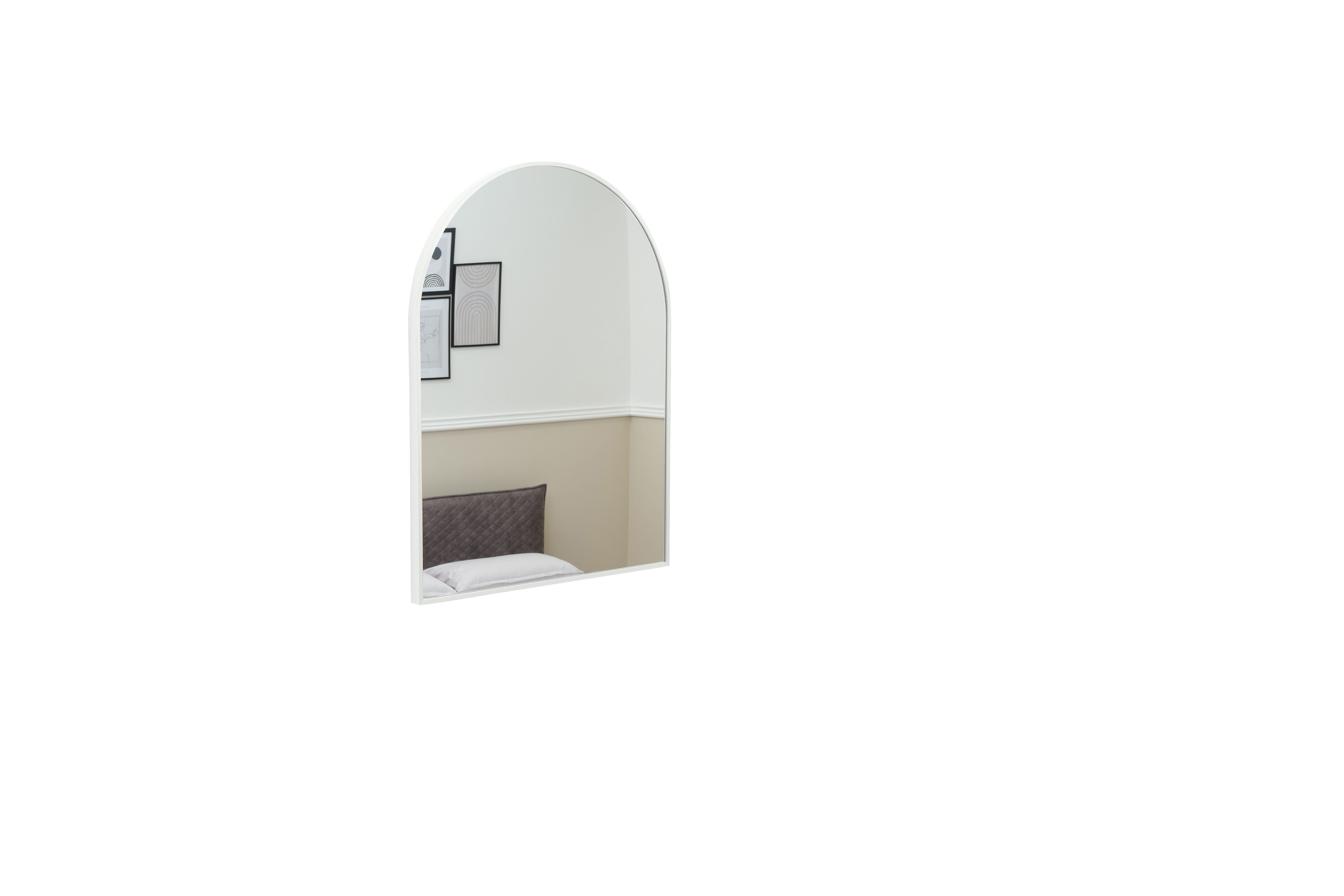 Flurspiegel Badezimmerspiegel Home Spiegel (weiß Wandspiegel Schrauben | weiß Terra Bogenform 60x80 Metallrahmen Dübel), Schminkspiegel, und inklusive weiß