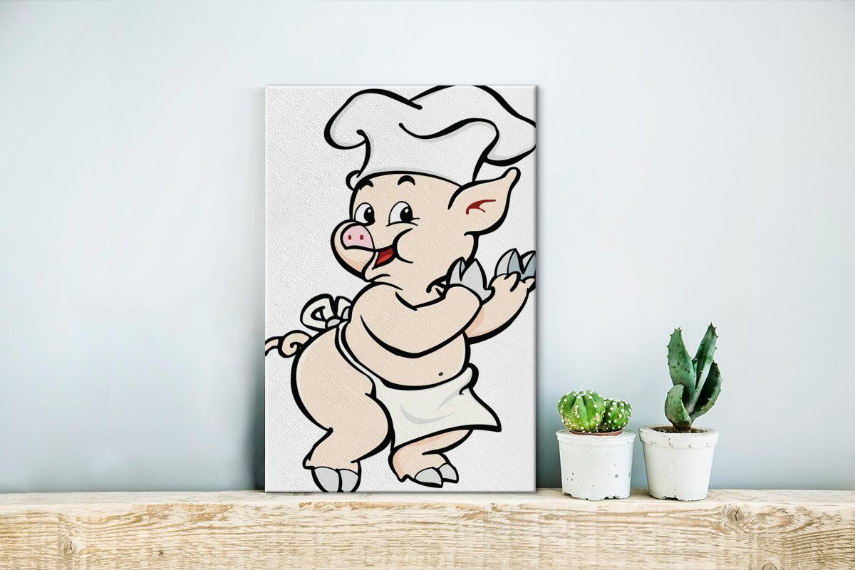 Gemälde, St), als fertig cm Eine bespannt inkl. Leinwandbild Leinwandbild Schweins Zackenaufhänger, OneMillionCanvasses® (1 Koch, eines 20x30 Illustration