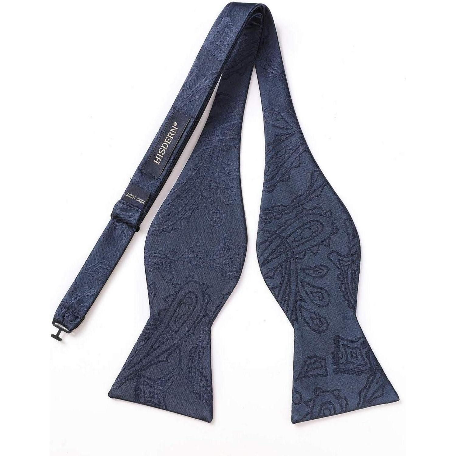 LuxusKollektion Fliege Fliege Herren Einstecktuch Set Blumen Jacquard Hochzeit Navy Blau -2
