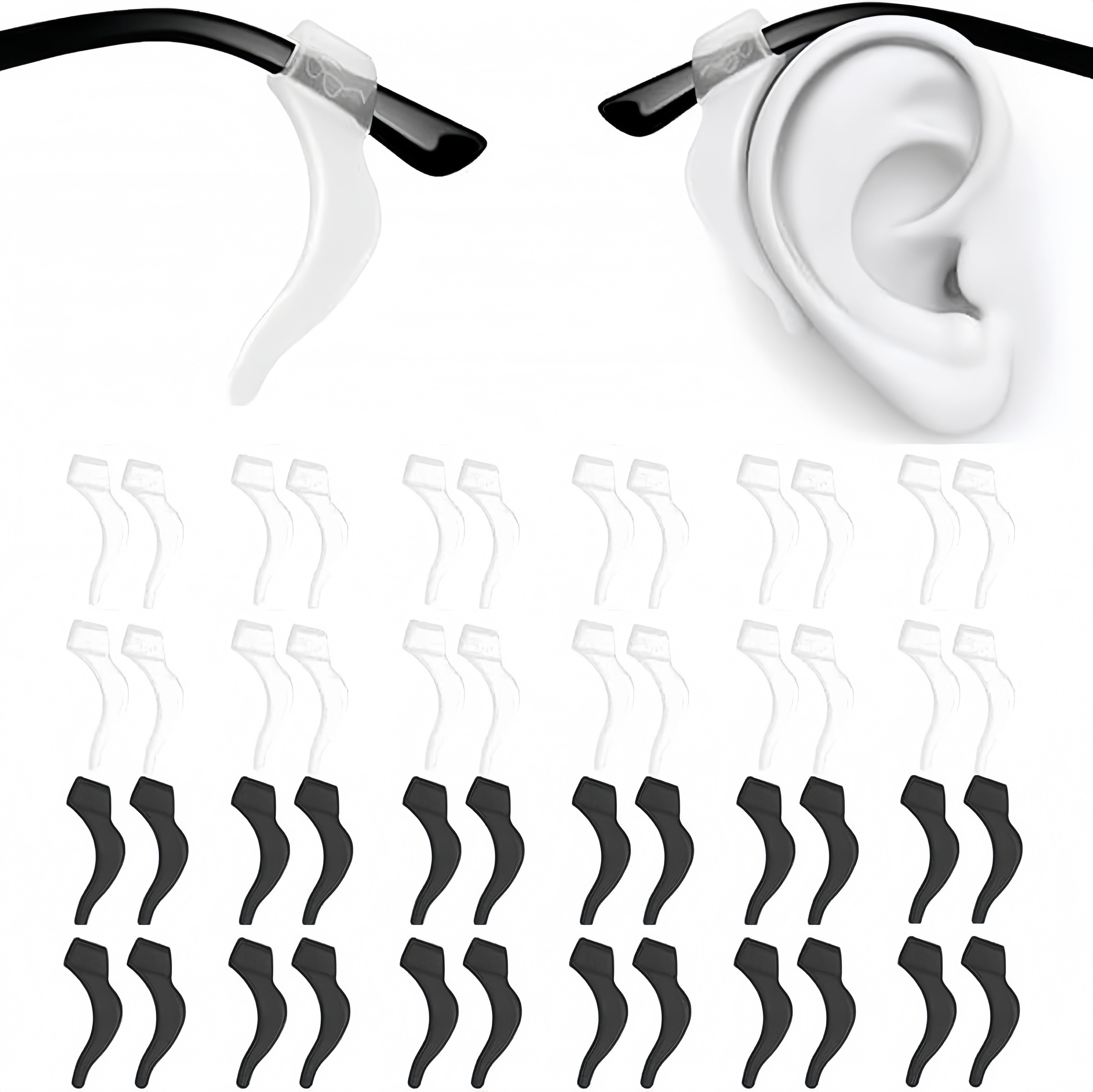 FOUORTUNATE-BEE Brillenkette 24er Set Brillenbügelenden in Schwarz & Transparent für alle Gläser, Praktische Brillenbügel-Endstücke für Sonnenbrillen & Lesebrillen