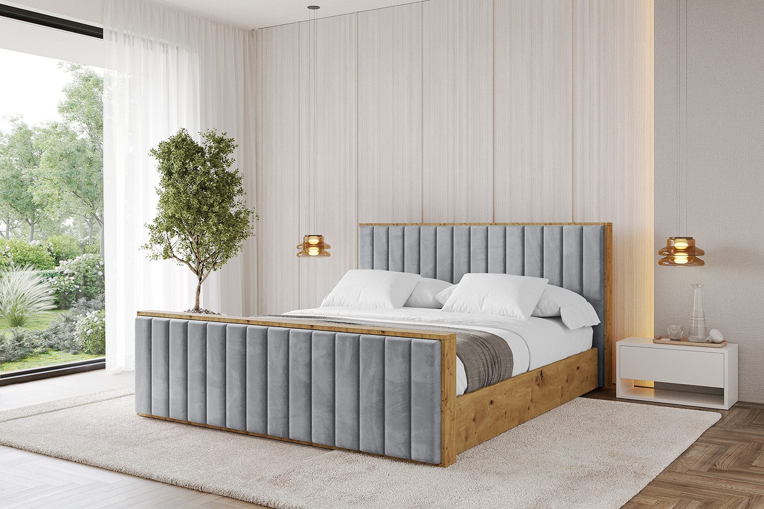 ALTDECOR Polsterbett ENZO4-Z (Polsterbett mit Bettkasten und Lattenrost, Boxbett mit Matratze), Doppelbett mit Stauraum, Bett mit Kopfteil