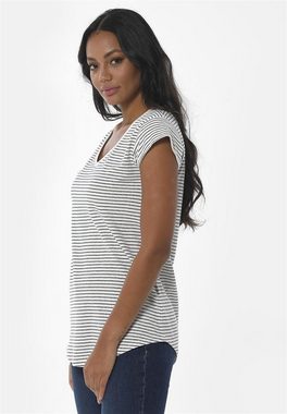 ORGANICATION T-Shirt Women's Striped V-neck T-shirt in Off White/Navy