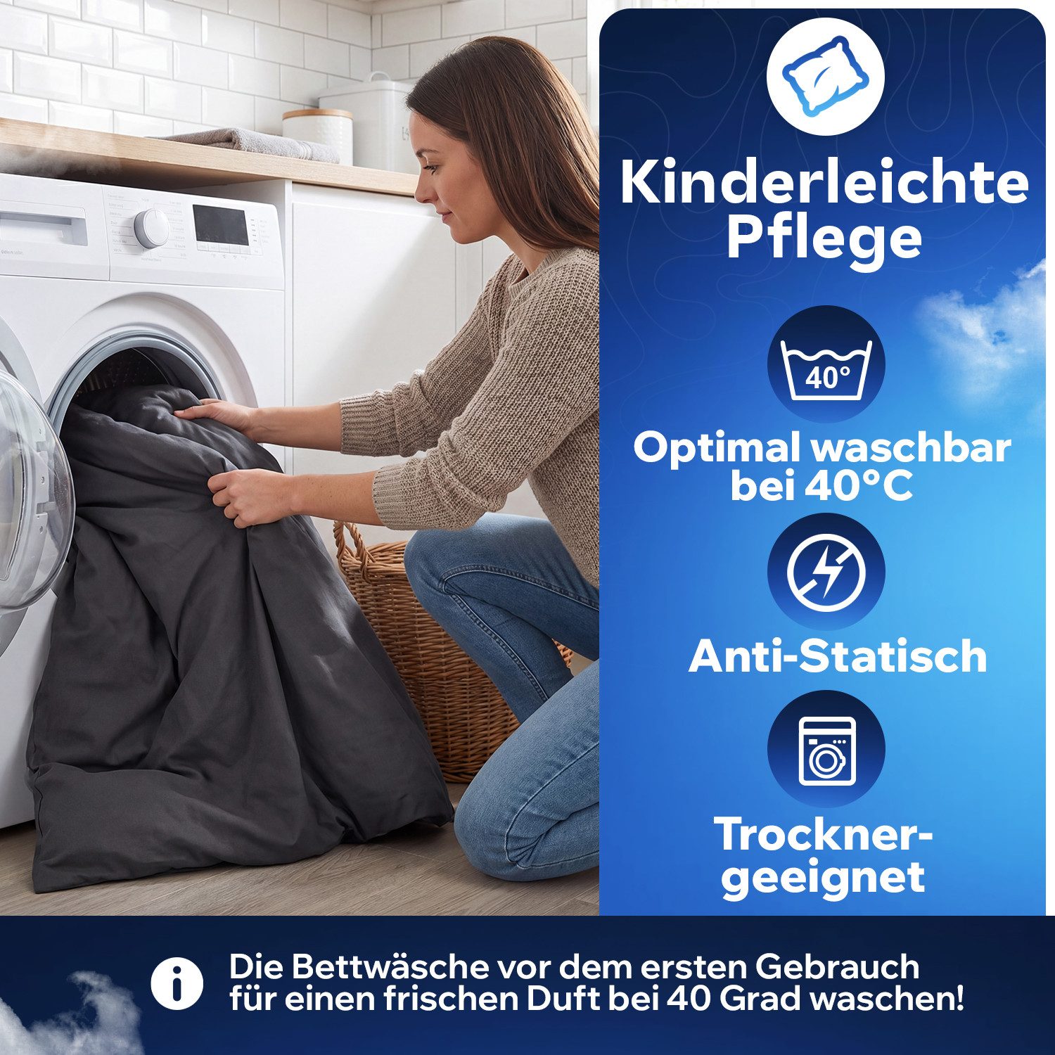 Slummer Bettwäsche Baumwolle Set 2tlg / 4teilig 135x200 / 155x220 cm anthrazit grau uni, Baumwolle, 2 teilig, incl. Kissenbezug 80x80, YKK-Reißverschluss, Sommerbettwäsche