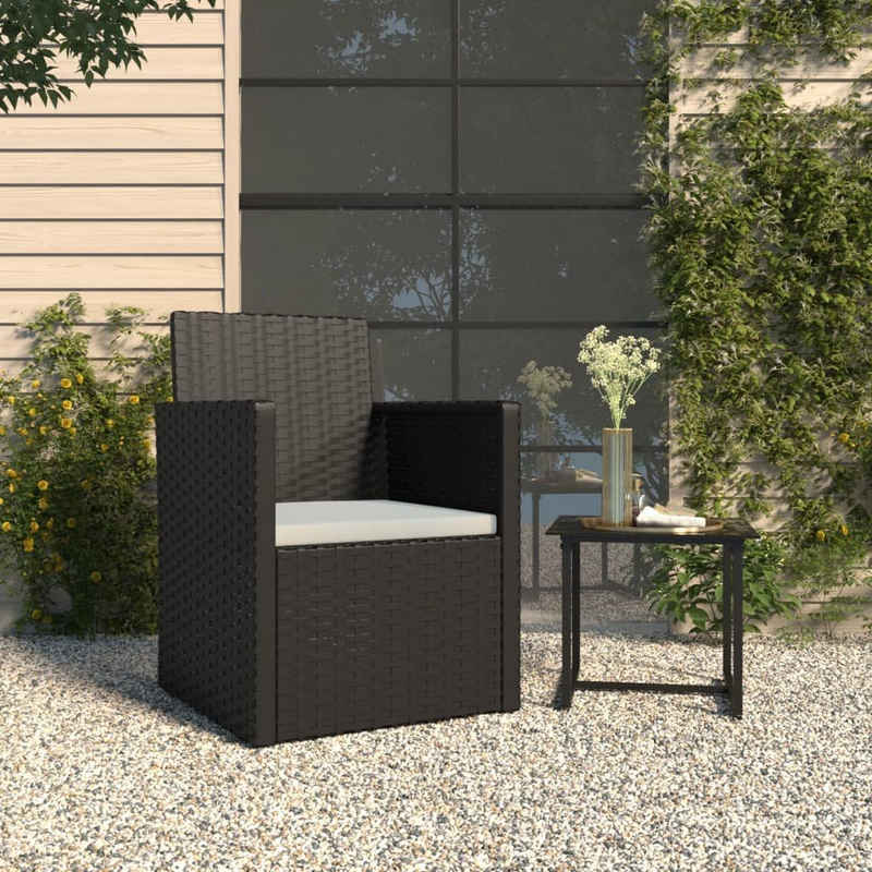 vidaXL Gartenstuhl Gartensessel mit Kissen Schwarz Poly Rattan (1 St)