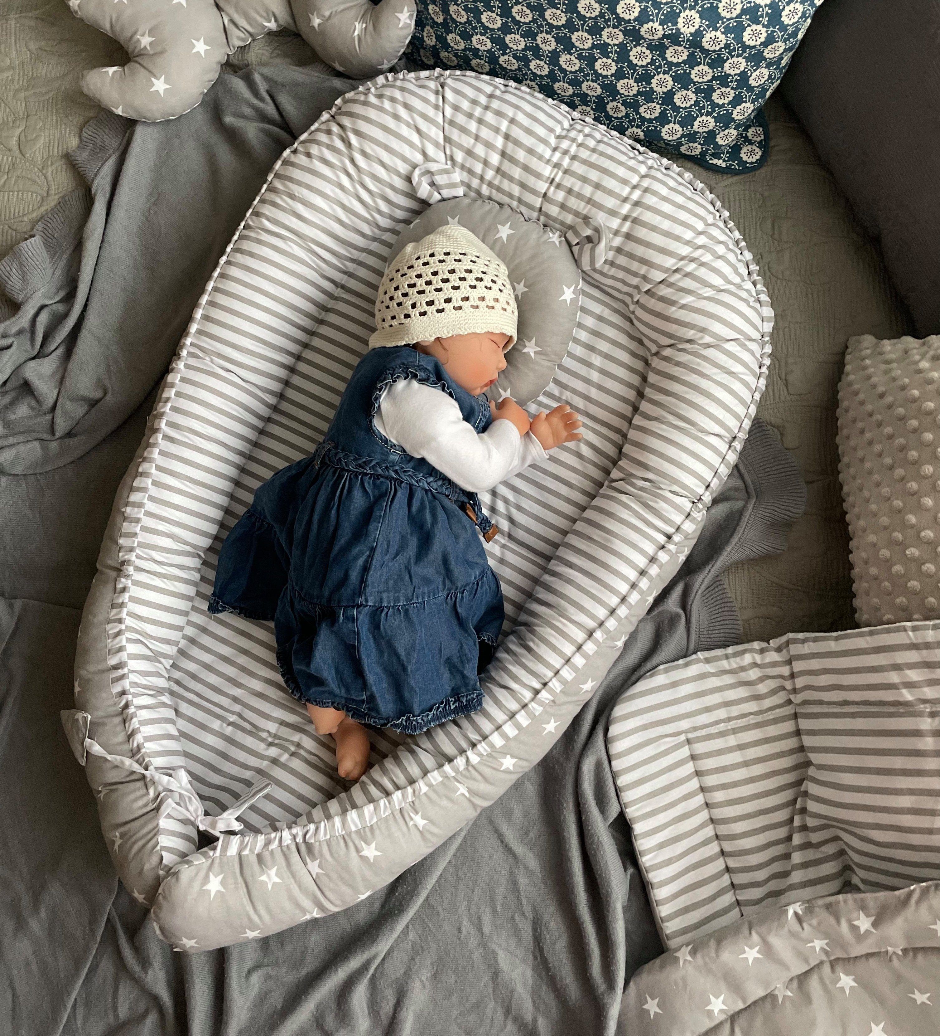 Bettnestchen Grau Baumwolle BABYNEST Babykokon Neugeborene Babyausstattung SET
