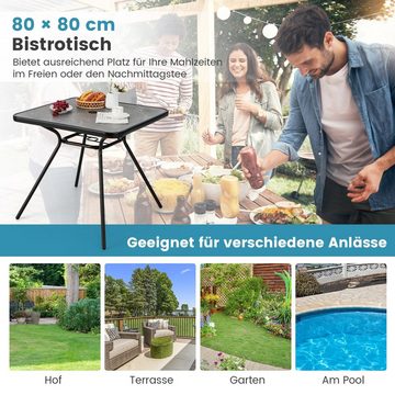 COSTWAY Gartentisch Bistrotisch, mit Schirmloch, 80cm quadratisch