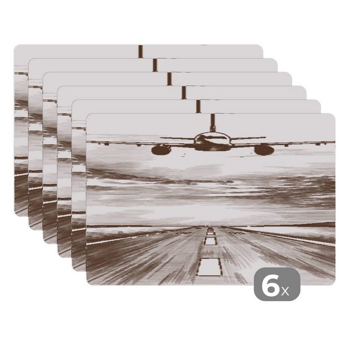 Platzset Flugzeug - Luft - Schwarz - Weiß MuchoWow (6-St) Platzset Platzdecken Platzmatte Tischmatten Schmutzabweisend