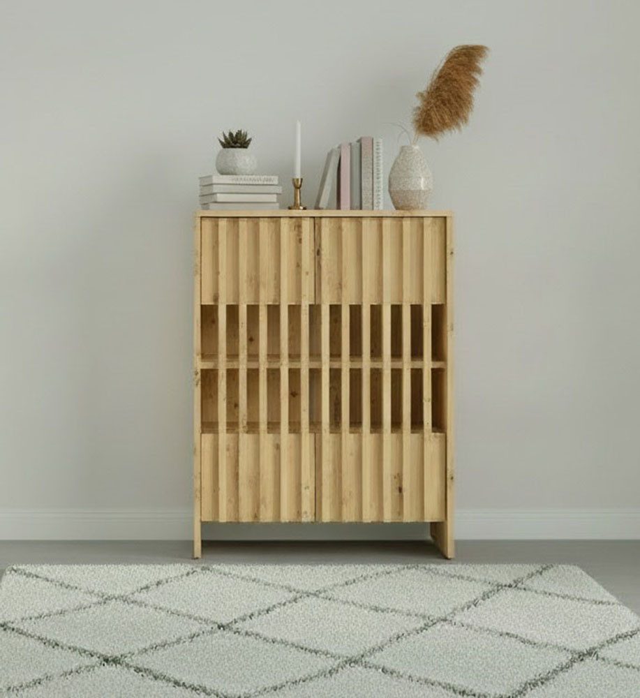 Home affaire Mehrzweckschrank MURET, Schuhschrank, Weinregal, 4 Fächer und 2 Türen, Lamellenfronten (Maße B/T/H: 60/35,4/87 cm) Schuhkommode mit viel Stauraum, Maße B/T/H: 60/35,4/87 cm