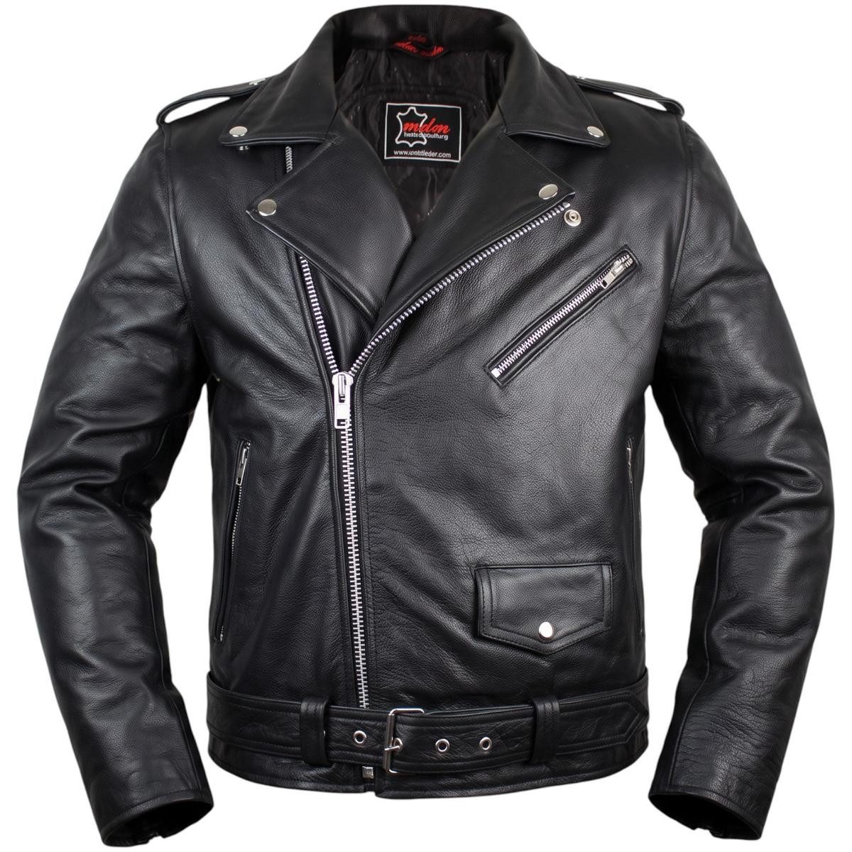 MDM Lederjacke Herren Biker Rocker Billy Motorrad Lederjacke mit Reverse Kragen