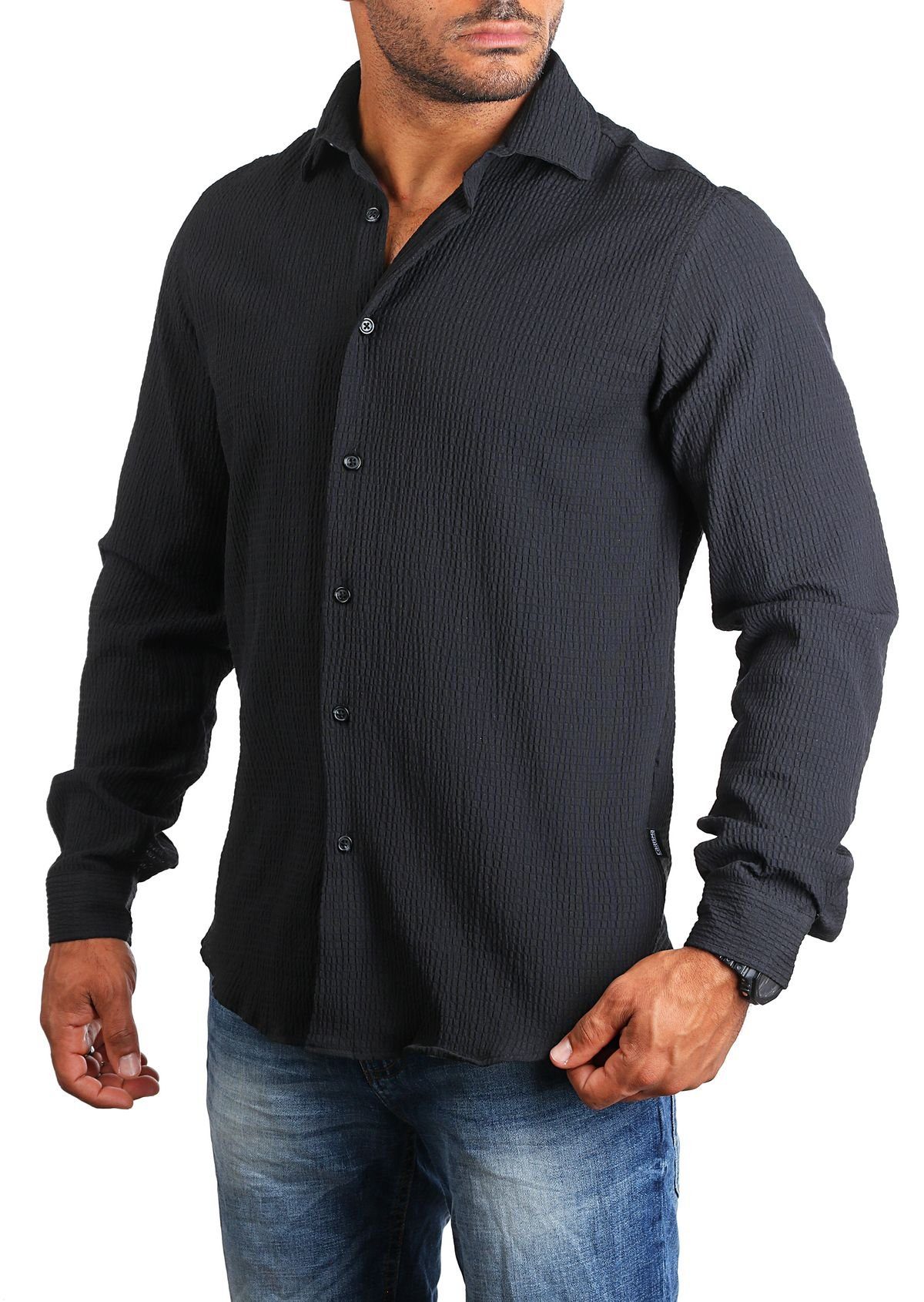 CARISMA Langarmhemd Hemd trendige Riffel Optik retro Look stretch 8596 Regu günstig online kaufen