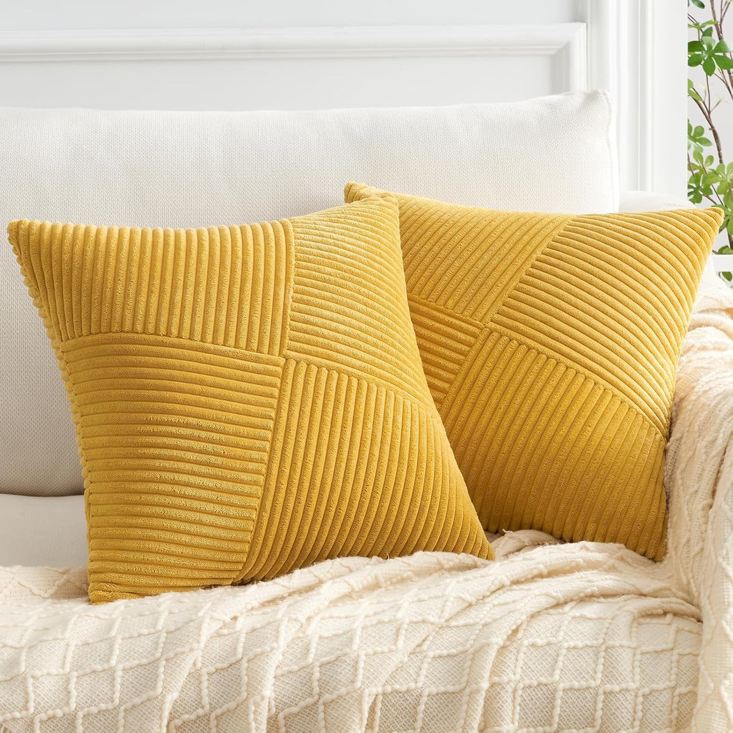 Topfinel Kissenbezüge Kordsamt 2er Set-Windmühle Streifen Muster-Sofakissen günstig online kaufen