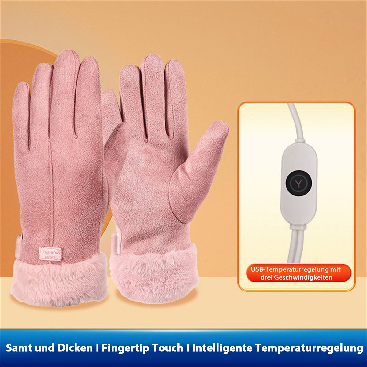 USB-Touchscreen-Heizhandschuhe carefully Temperatur selected mit Reithandschuhe Rosa einstellbarer