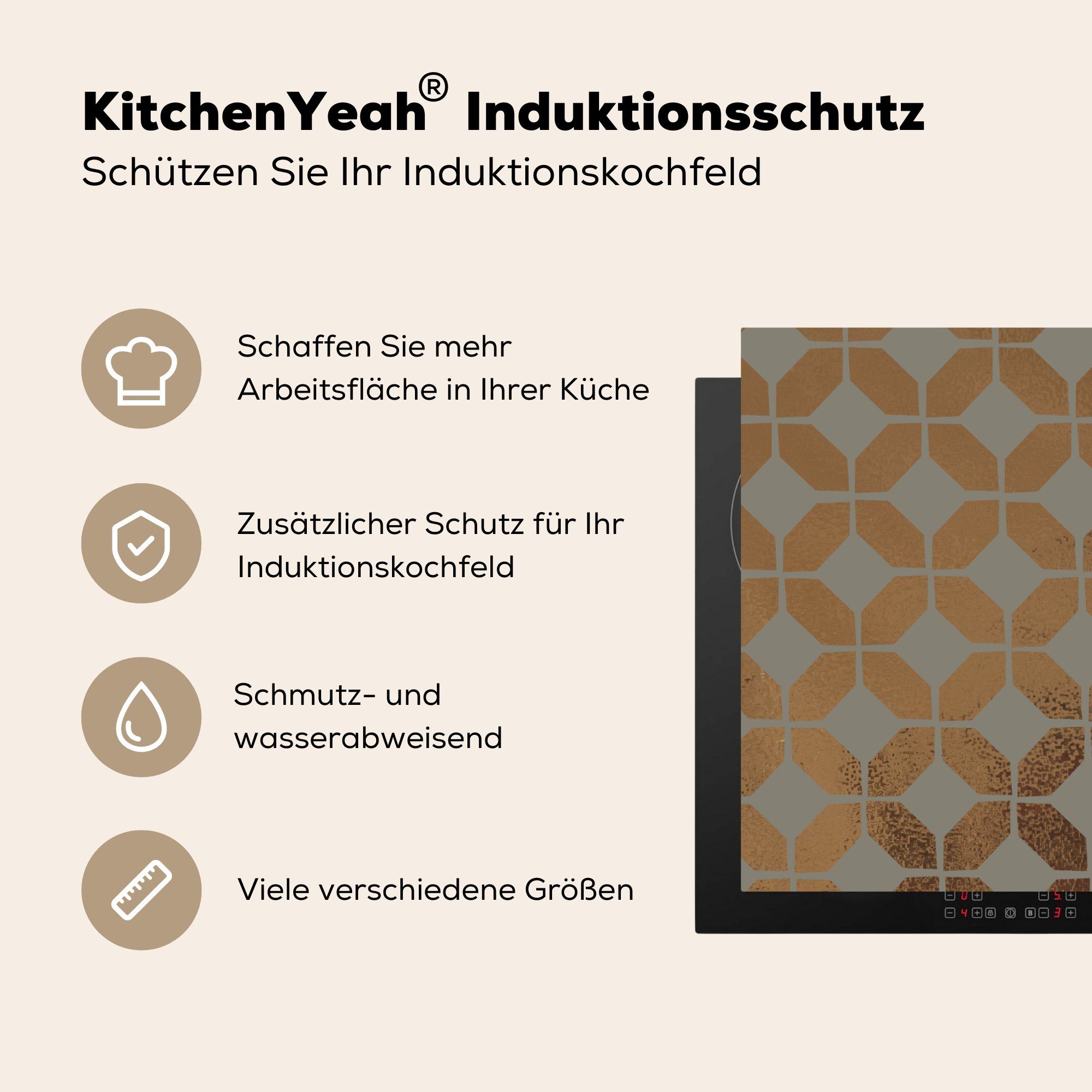 MuchoWow Herdblende-/Abdeckplatte Muster cm, Luxus - (1 Gold Grau, Arbeitsplatte tlg), Ceranfeldabdeckung, für küche - Vinyl, - 78x78