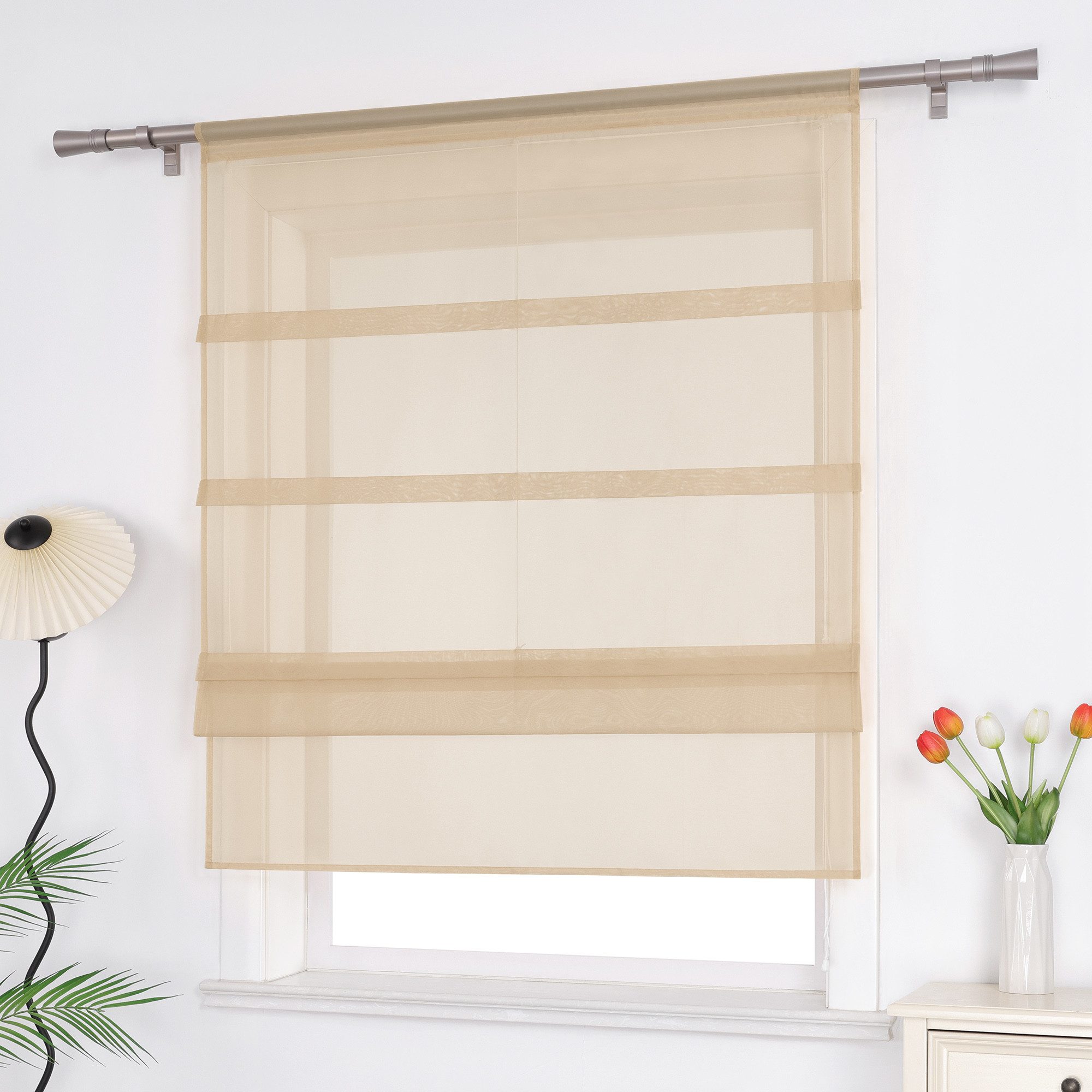 Joyswahl Raffrollo Oonagh, mit Stangendurchzug, Voile Uni, Bistrogardinen m günstig online kaufen