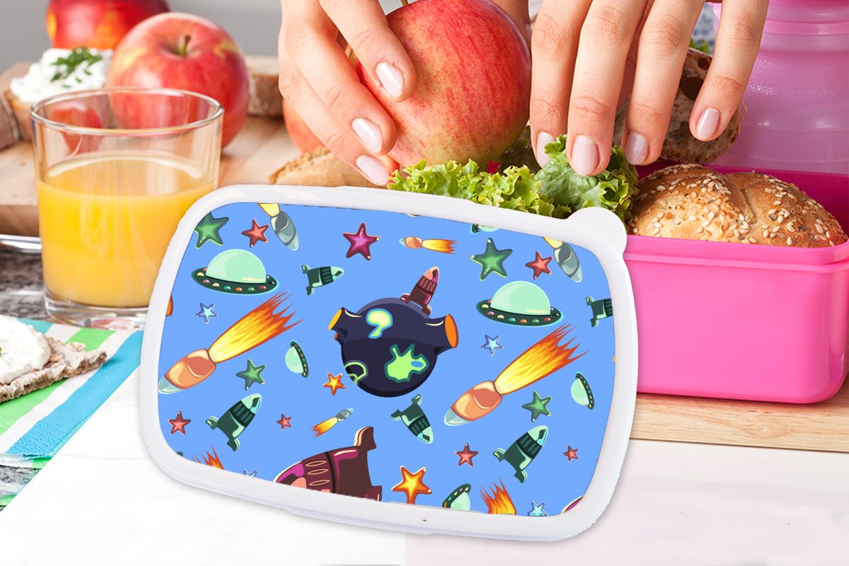 MuchoWow Weltraum Kinder, Kunststoff Ufo - Rakete Mädchen, Lunchbox Erwachsene, Brotbox für Design, Snackbox, - Brotdose (2-tlg), - - Regenbogen rosa Kunststoff,