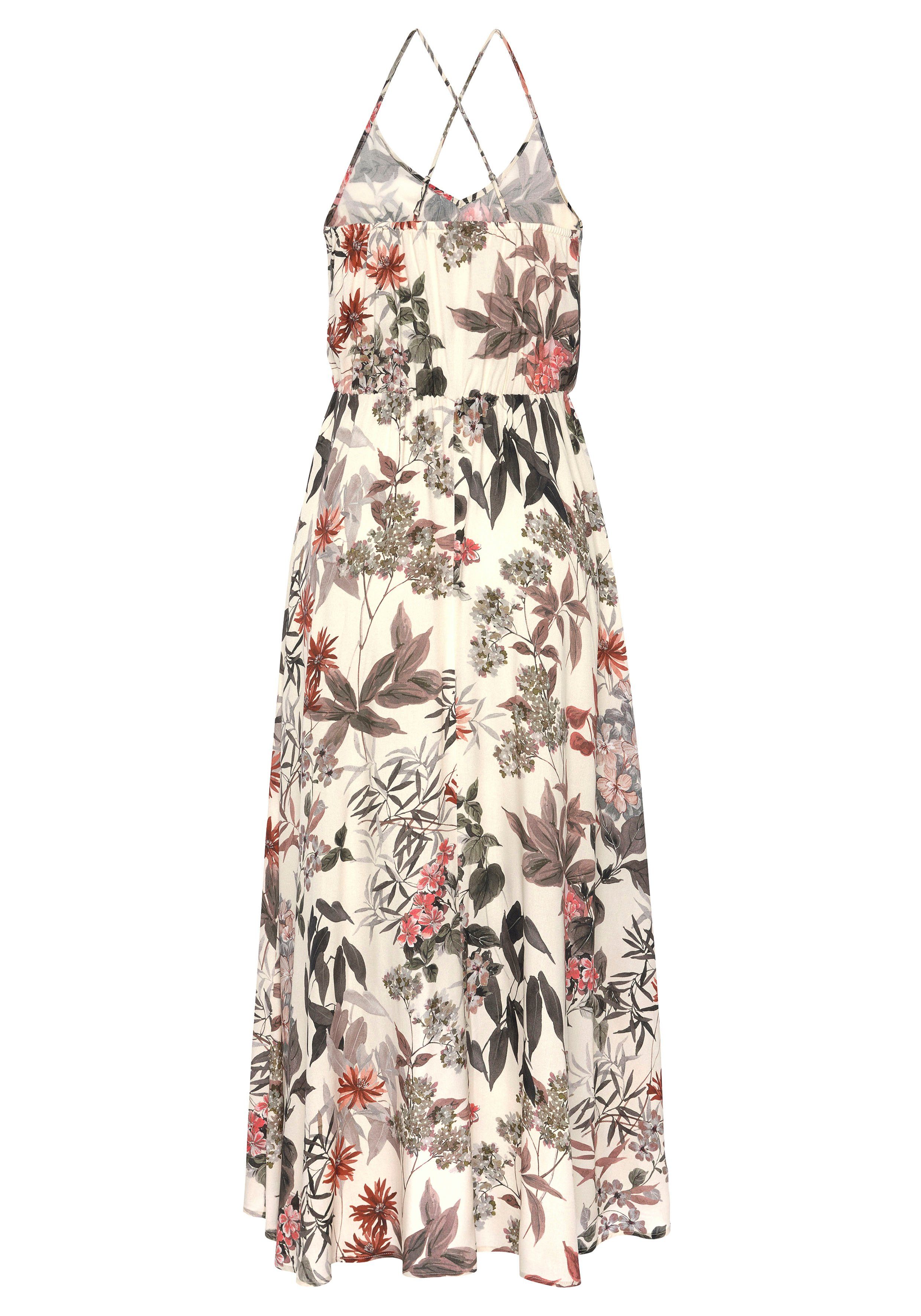 LASCANA Maxikleid im Vokuhila-Stil mit Blumenprint, Druckkleid leichtes Sommerkleid, luftiges Strandkleid, Spaghettikleid, Festival – Bild 4 von 5