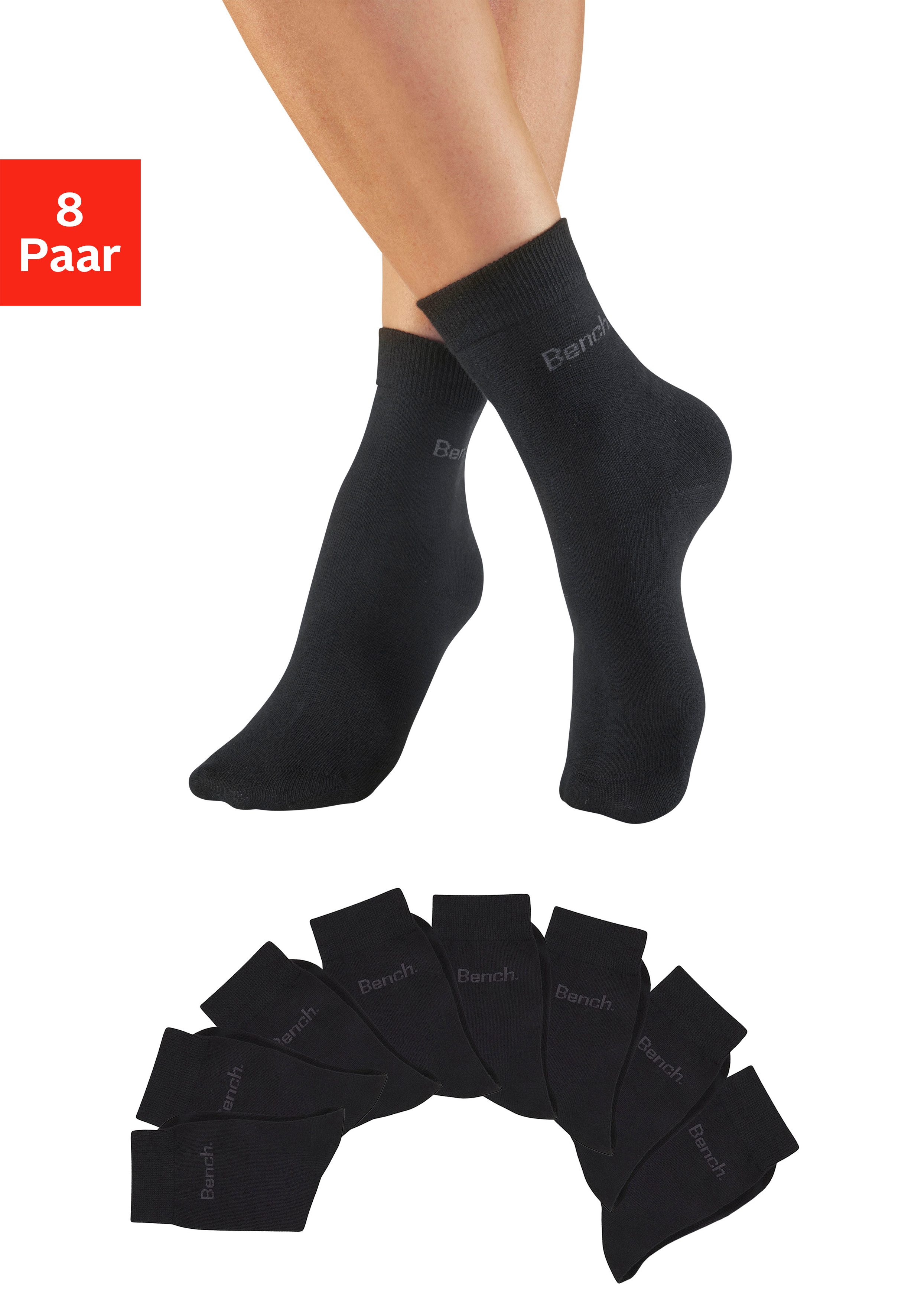 Bench. Basicsocken Damen Logosocken (Packung, 8-Paar, Gr. 35-38 bis 39-42) klassisch mit Baumwolle