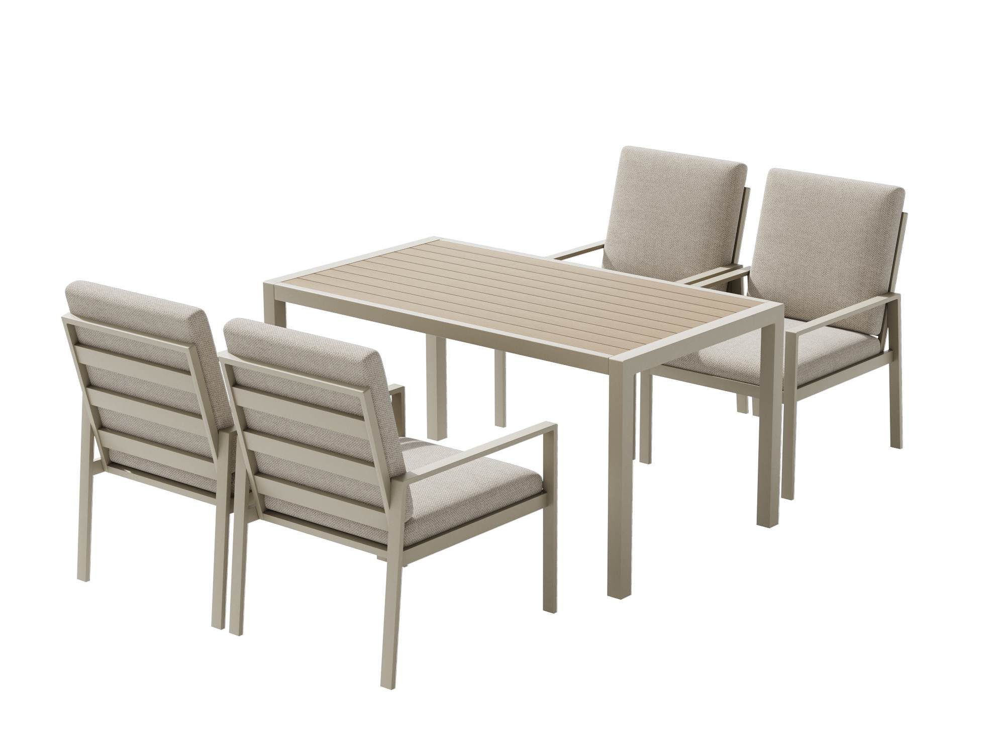 MeXo Gartenlounge-Set Gartenmöbel Set aus Aluminium mit Esstisch, (wetterfest, hoher Sitzkomfort, 5-tlg., bis 140 kg belastbar), mit pflegeleichte Polywood-Tisc – Bild 2 von 5