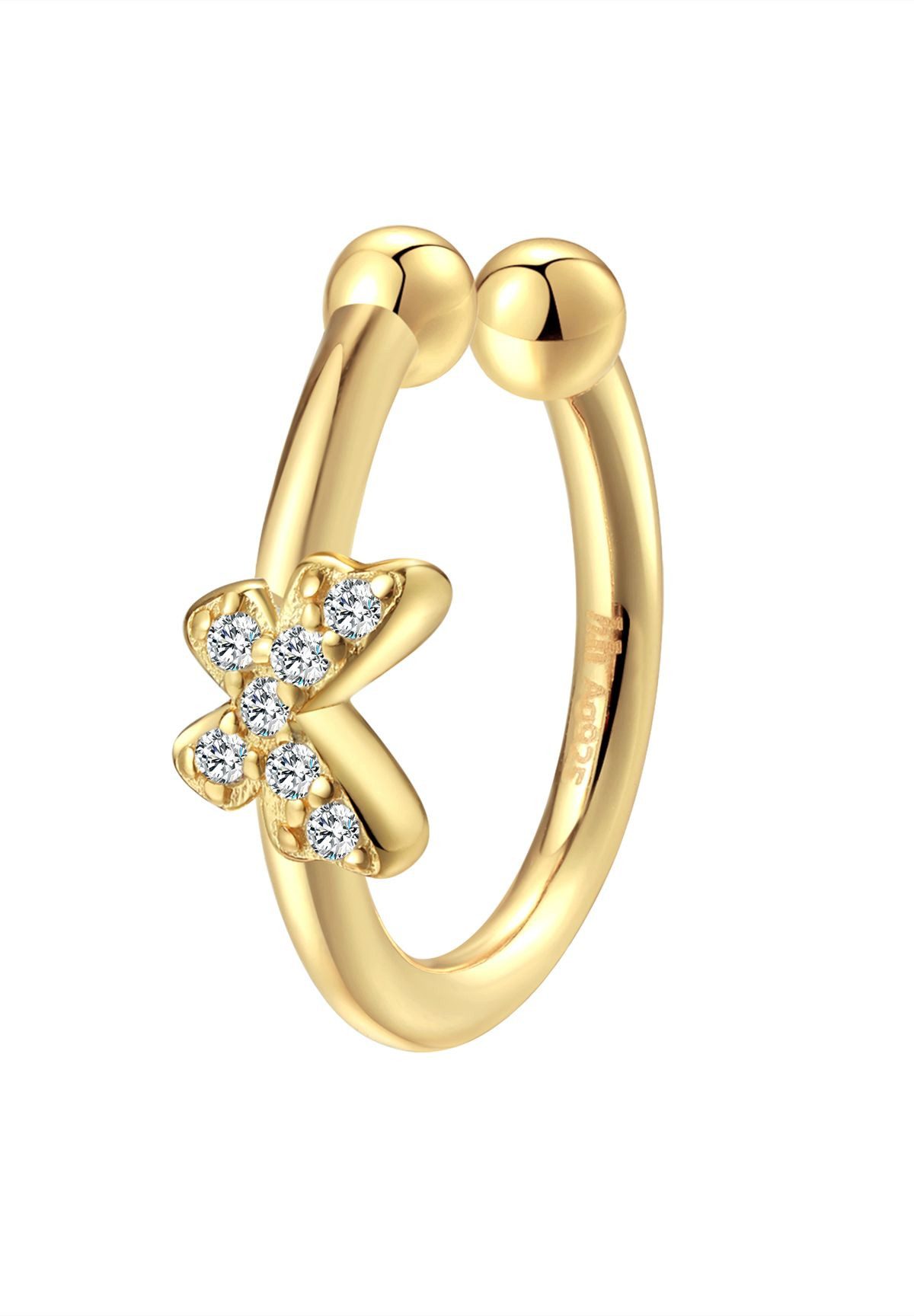 Hey Happiness Ohrklemme Flora & Fauna, aus 925 Silber vergoldet, Schmetterling und Blumen Ohrringe ohne Loch, Damen Ear Cuff