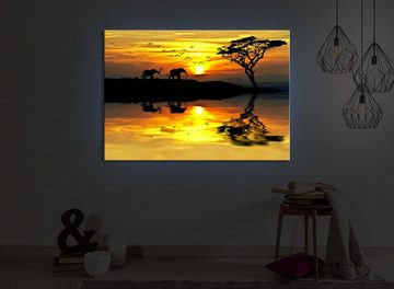 lightbox-multicolor LED-Bild Elefanten in afrikanischer Steppe front lighted / 60x40cm, Leuchtbild mit Fernbedienung