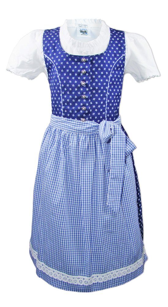 Dirndl Traditionnel Pour Fille - Robe Bleu Marine Avec Tablier à Carreaux Et Chemisier Blanc à Manches Bouffantes, Taille 80