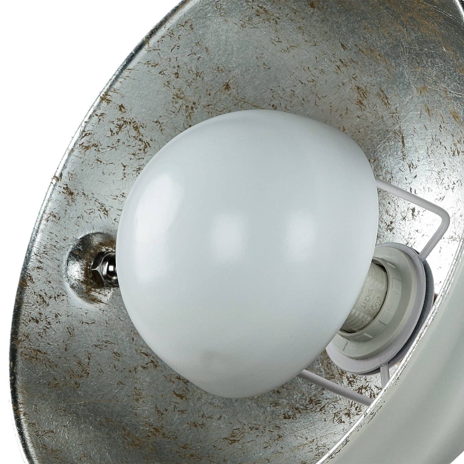 Silber H: BARAN, cm Weiß Lampe Studio ohne verstellbar Nachttischlampe Retro Licht-Erlebnisse Metall Leuchtmittel, Design 27 E14