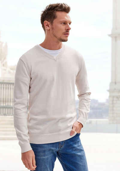 H.I.S V-Ausschnitt-Pullover Regular Fit, Langarm, Pullover aus Feinstrick, Baumwollmischung
