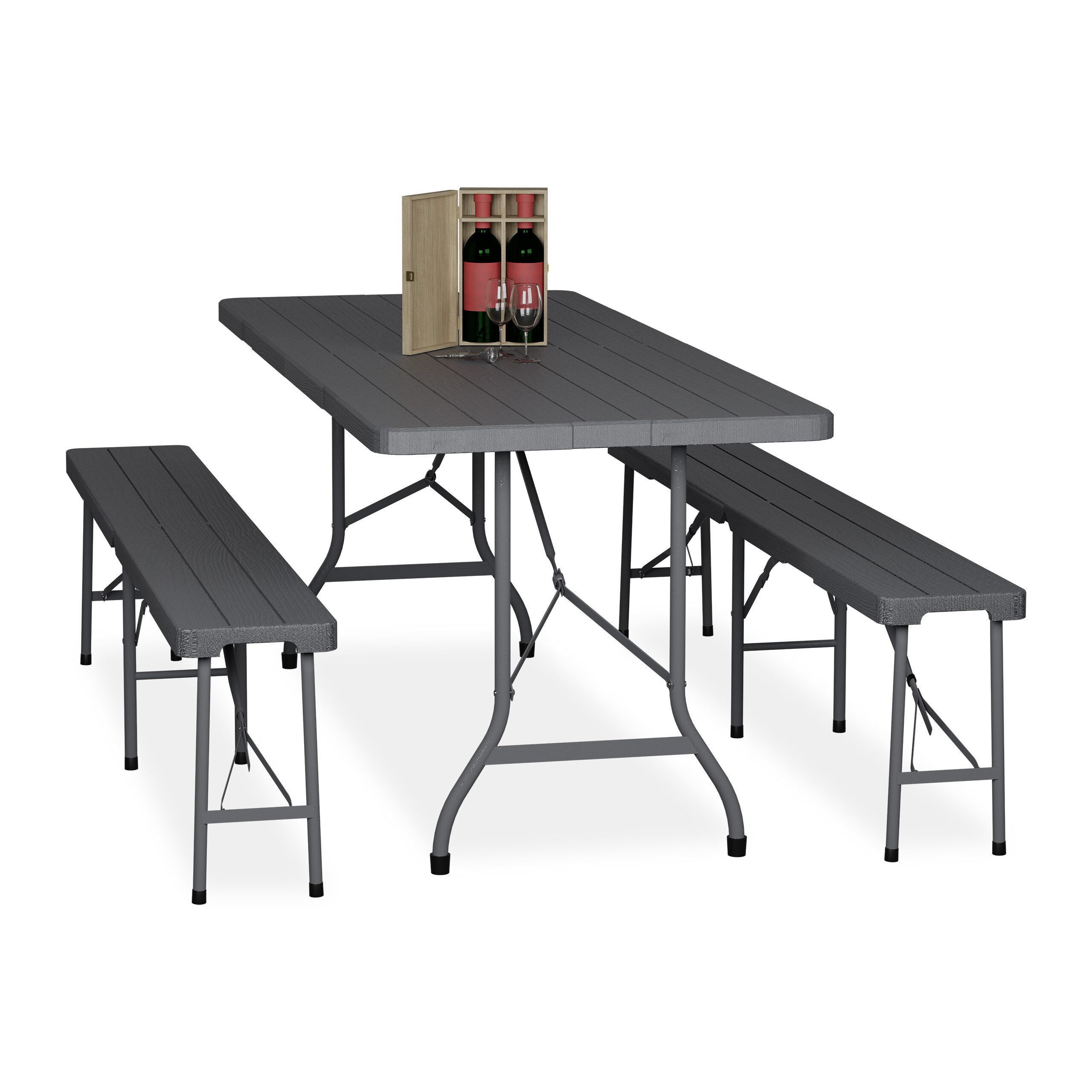 relaxdays Bierzeltgarnitur 3-tlg. Bierzeltgarnitur klappbar, (3er Set, 3-tlg), grau