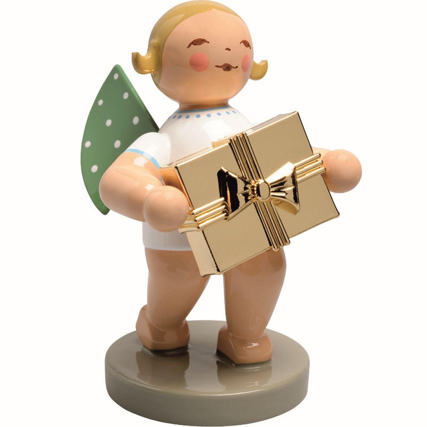 Wendt & Kühn Weihnachtsfigur No 7 Gratulant, Engel mit Geschenk 650/120, Haarfarbe zufällig blond oder braun