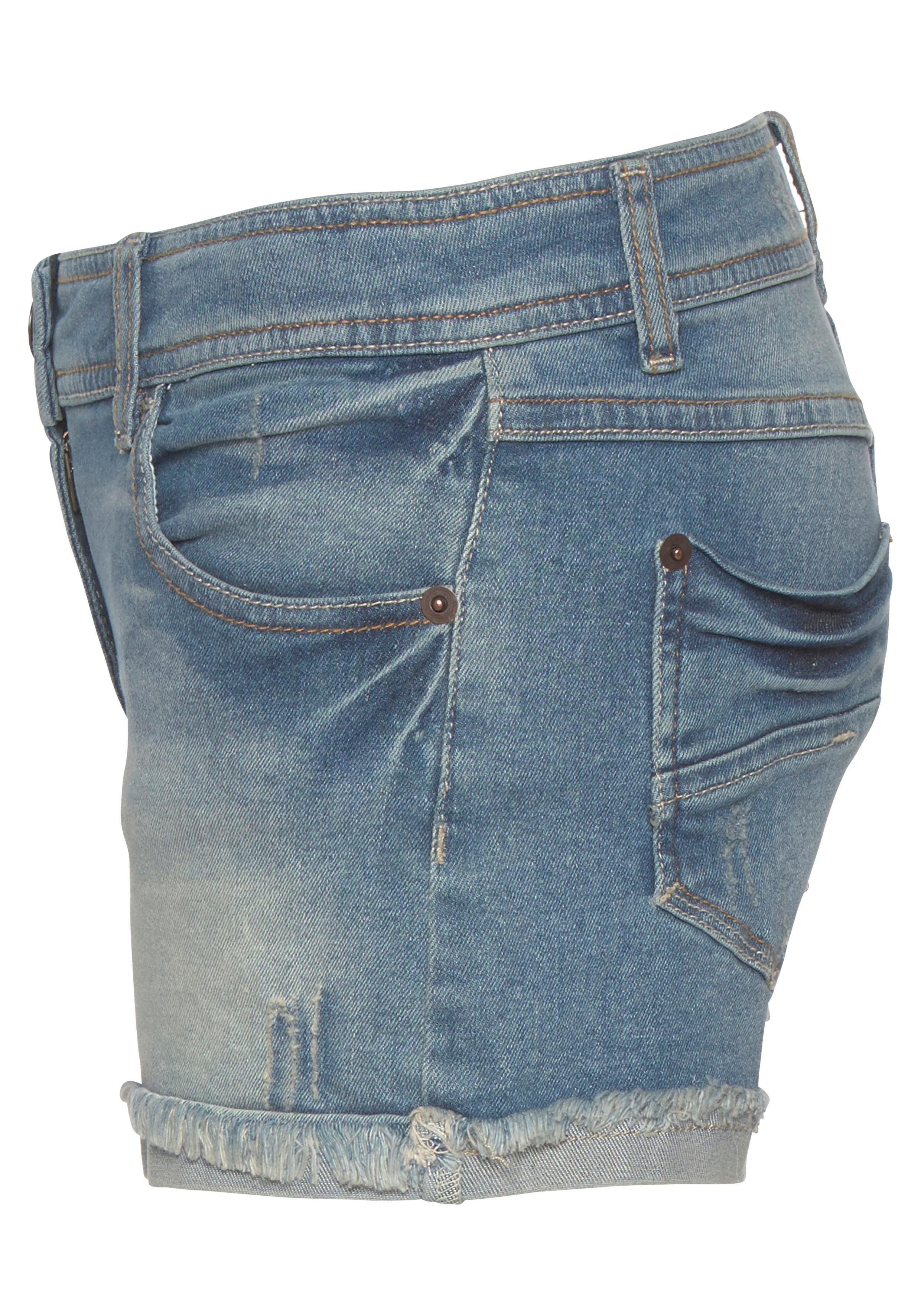 Kinder Teens (Gr. 128 - 182) Arizona Jeansshorts mit aufwendigen Details und offenem Saum