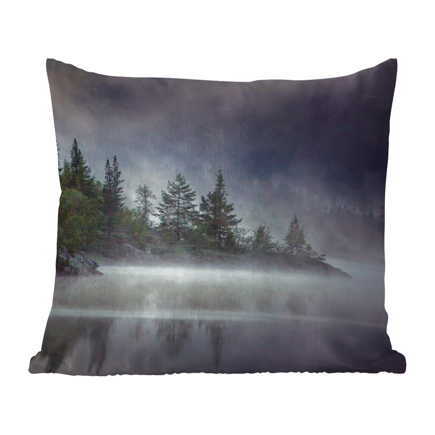 MuchoWow Dekokissen Wald - Füllung Schwarz Sofakissen Nebel - - Wohzimmer, mit Schlafzimmer, Weiß, für Zierkissen Deko