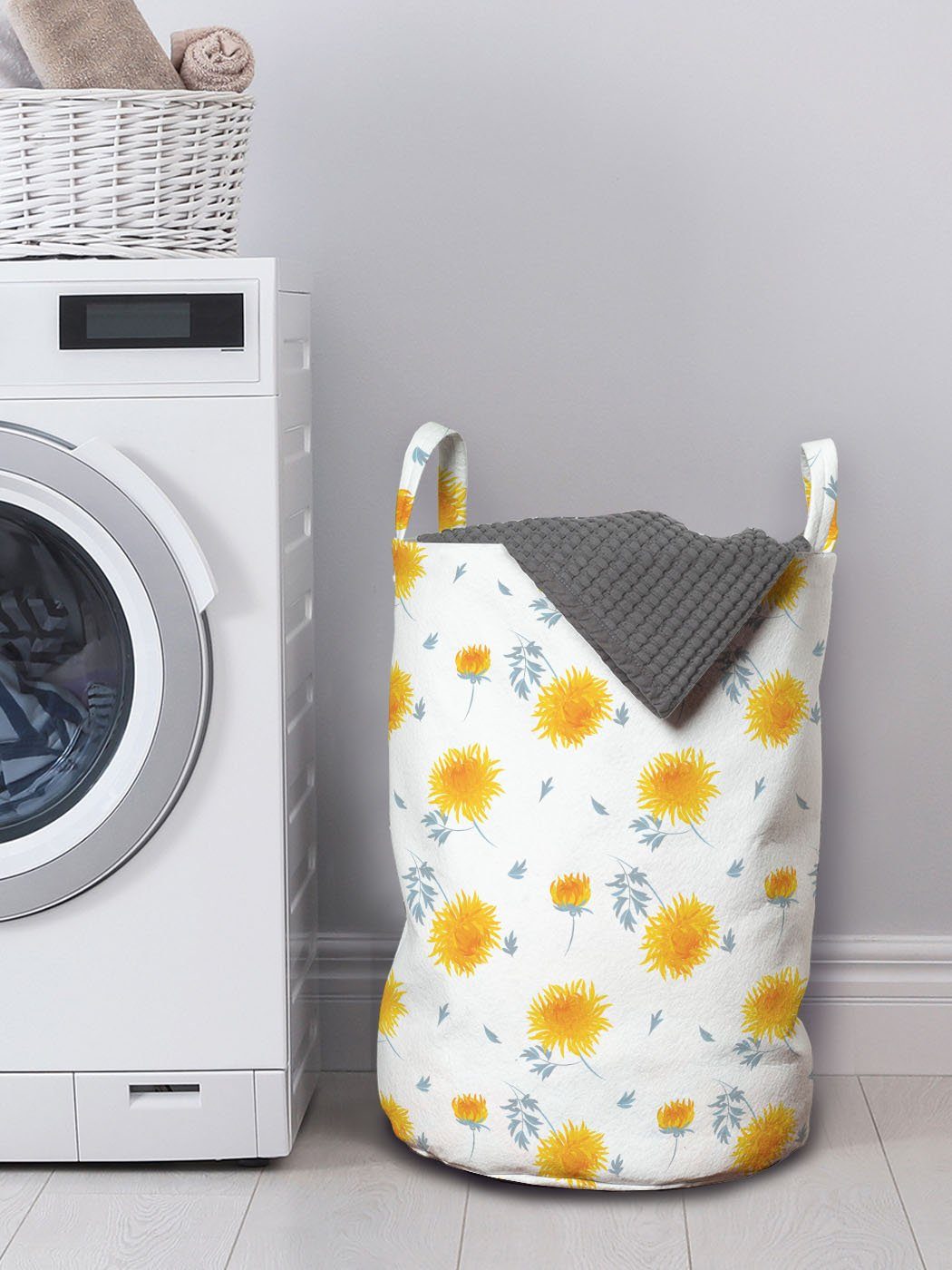 Abakuhaus Wäschesäckchen Wäschekorb mit Gelbe Waschsalons, Griffen Blume Herbst-Röschen Kordelzugverschluss für