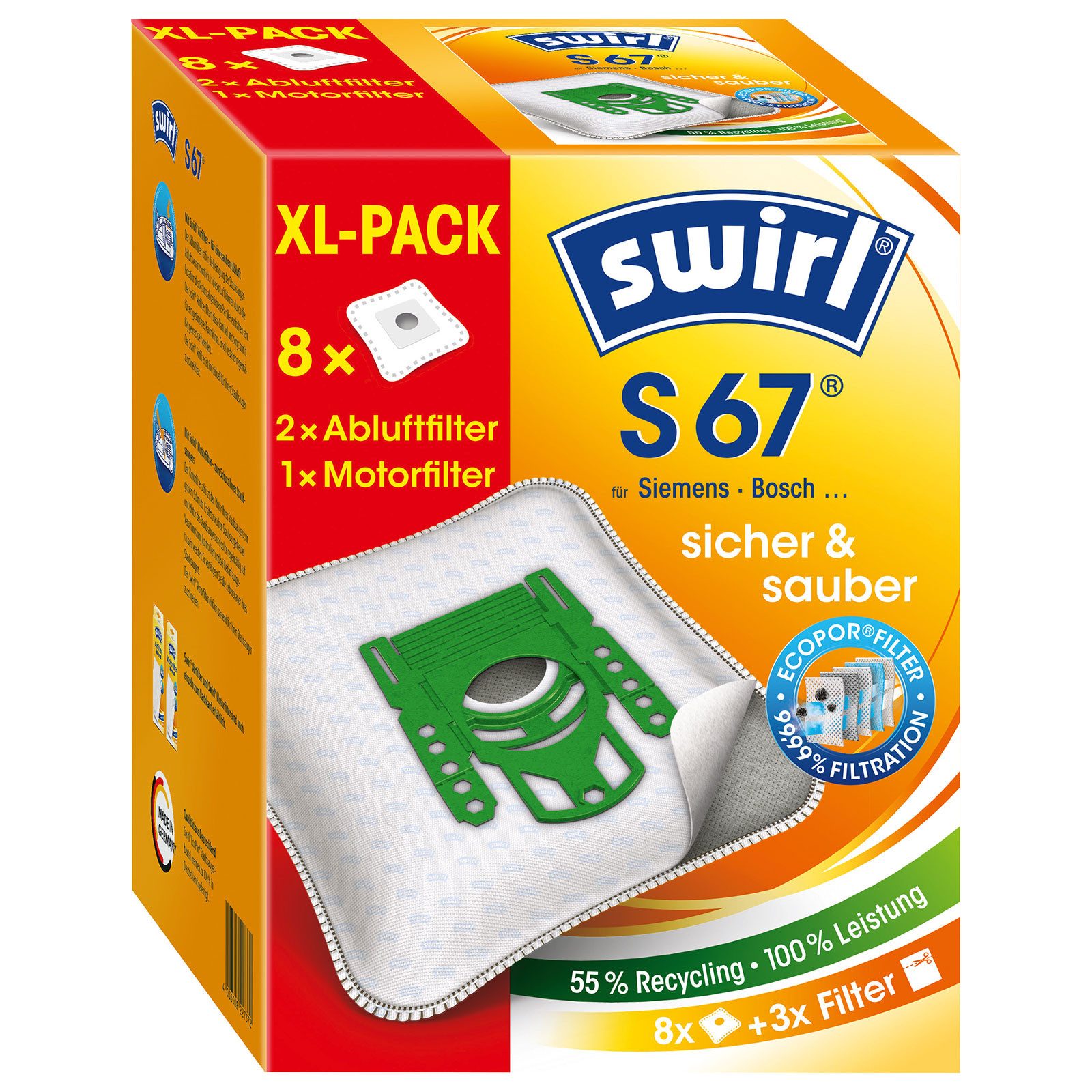 Swirl Staubsaugerbeutel S 67 XL Vorteilspack EcoPor