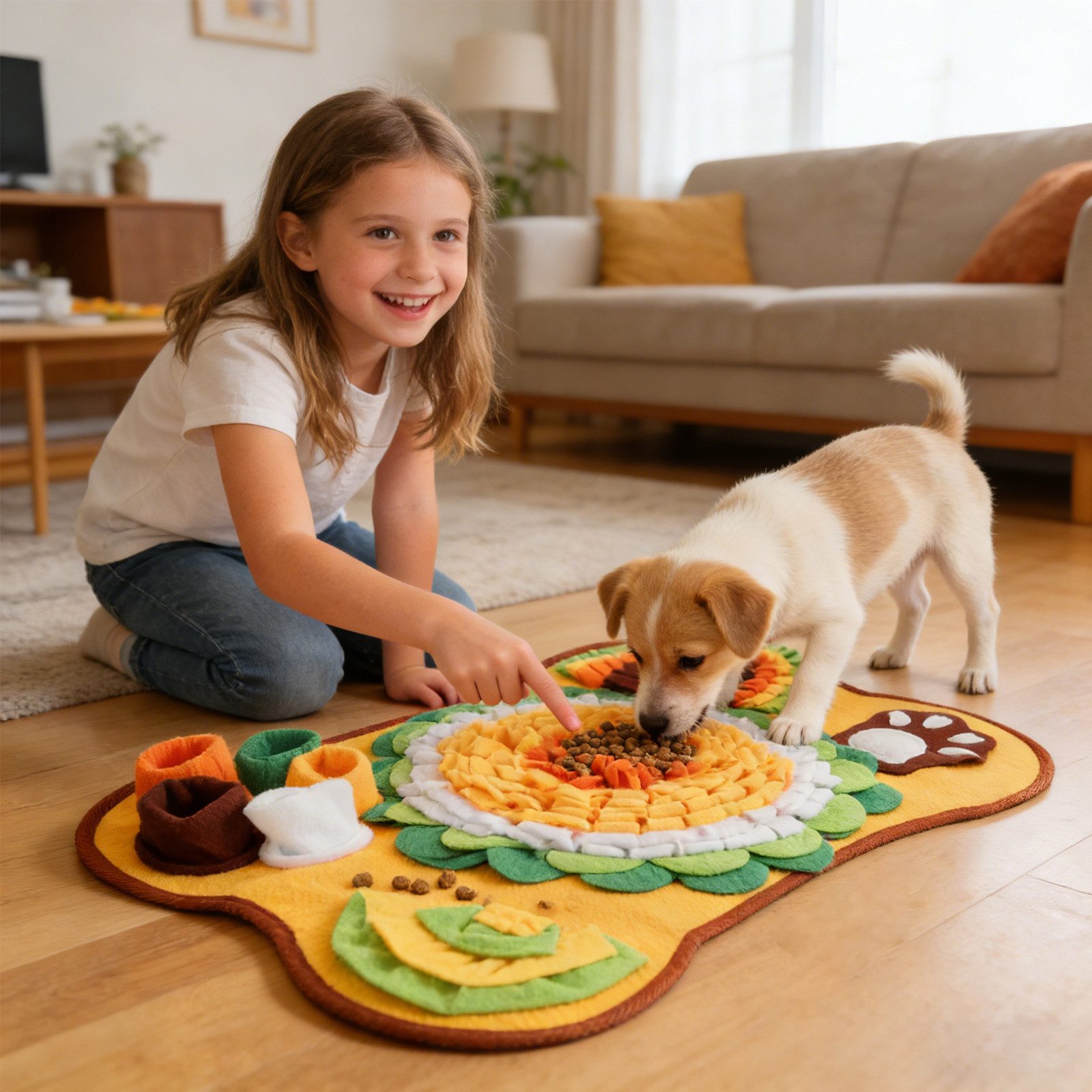 BlingBin Schnüffelteppich Schnüffelmatte für Hunde, Interaktives Spielspielzeug für Haustiere, Plüsch, Waschbare Trainingsmatte 63 x 67CM, Schnüffelteppich