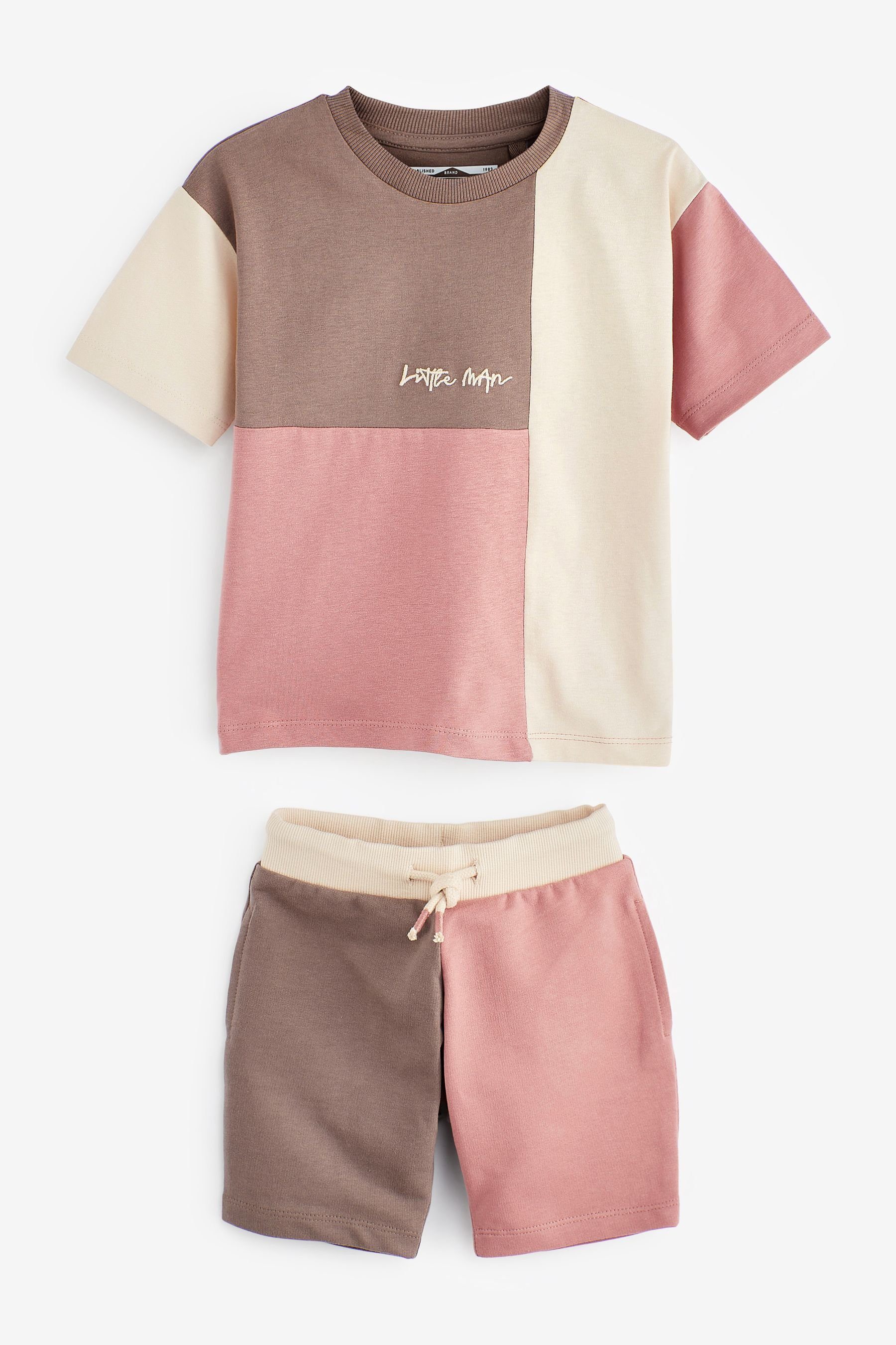 Kinder Jungen (Gr. 50 - 92) Next T-Shirt & Shorts Oversized-T-Shirt mit Farbblockdesign und Shorts (2-tlg)