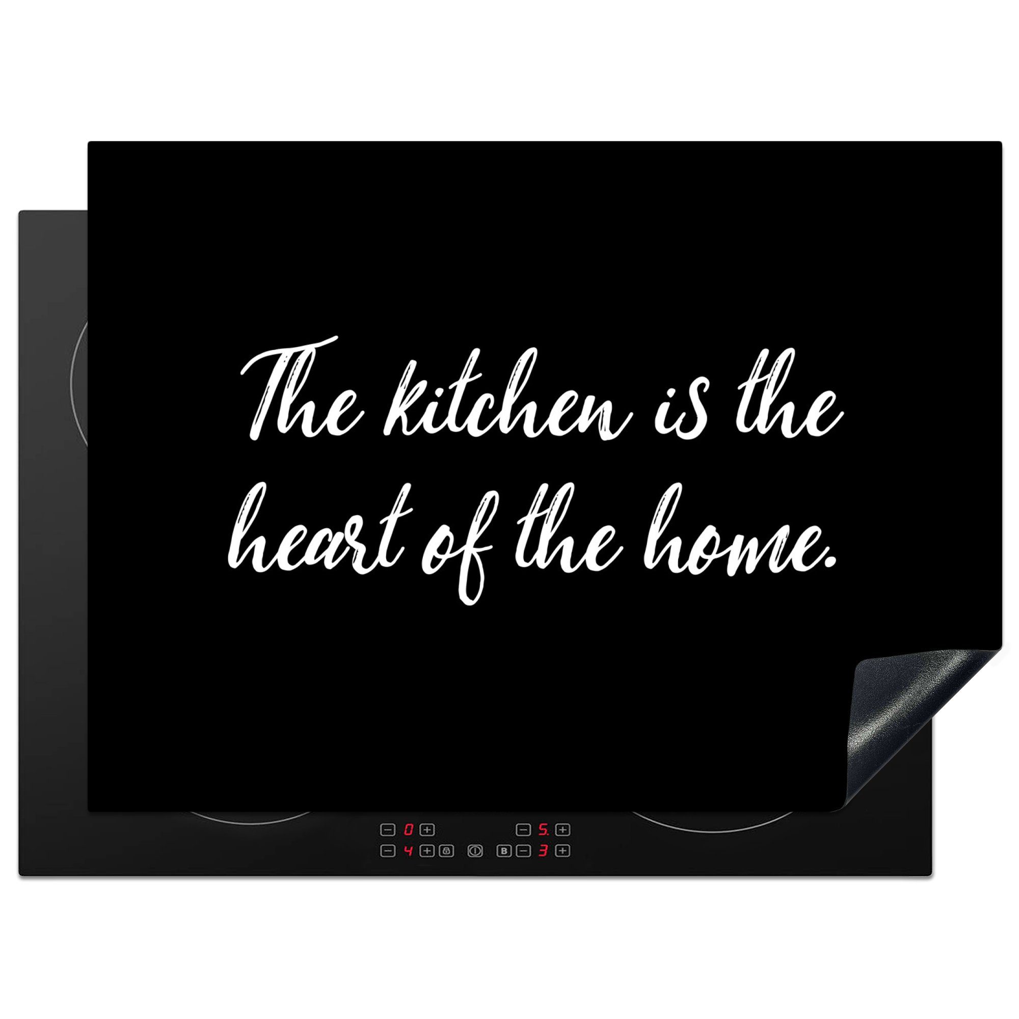 MuchoWow Herdblende-/Abdeckplatte Die Küche ist das Herz des Hauses - Küche - Sprichwörter - Zitate, Vinyl, (1 tlg), 70x52 cm, Mobile Arbeitsfläche nutzbar, Ceranfeldabdeckung