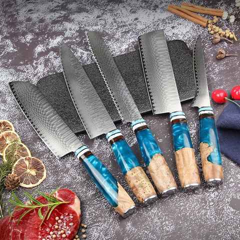 KingLux Messer-Set 5tlg.Damast Küchenmesser Chef Santoku Brot Ausbeinmesser (5-tlg)