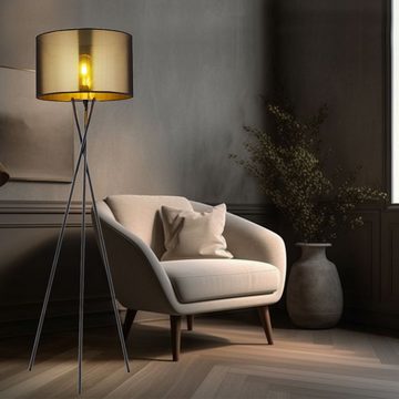 Globo Stehlampe, Leuchtmittel nicht inklusive, Stehlampe Wohnzimmerleuchte Stativ Textil Schirm gold schwarz H 159 cm