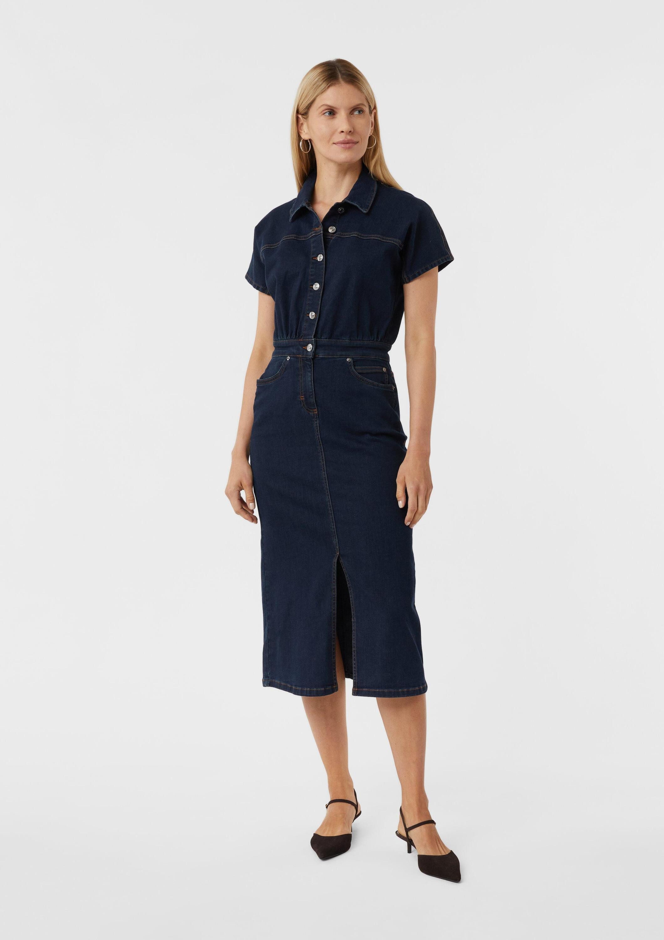 comma Midikleid Kleid Tailliertes Kleid aus elastischem Denim