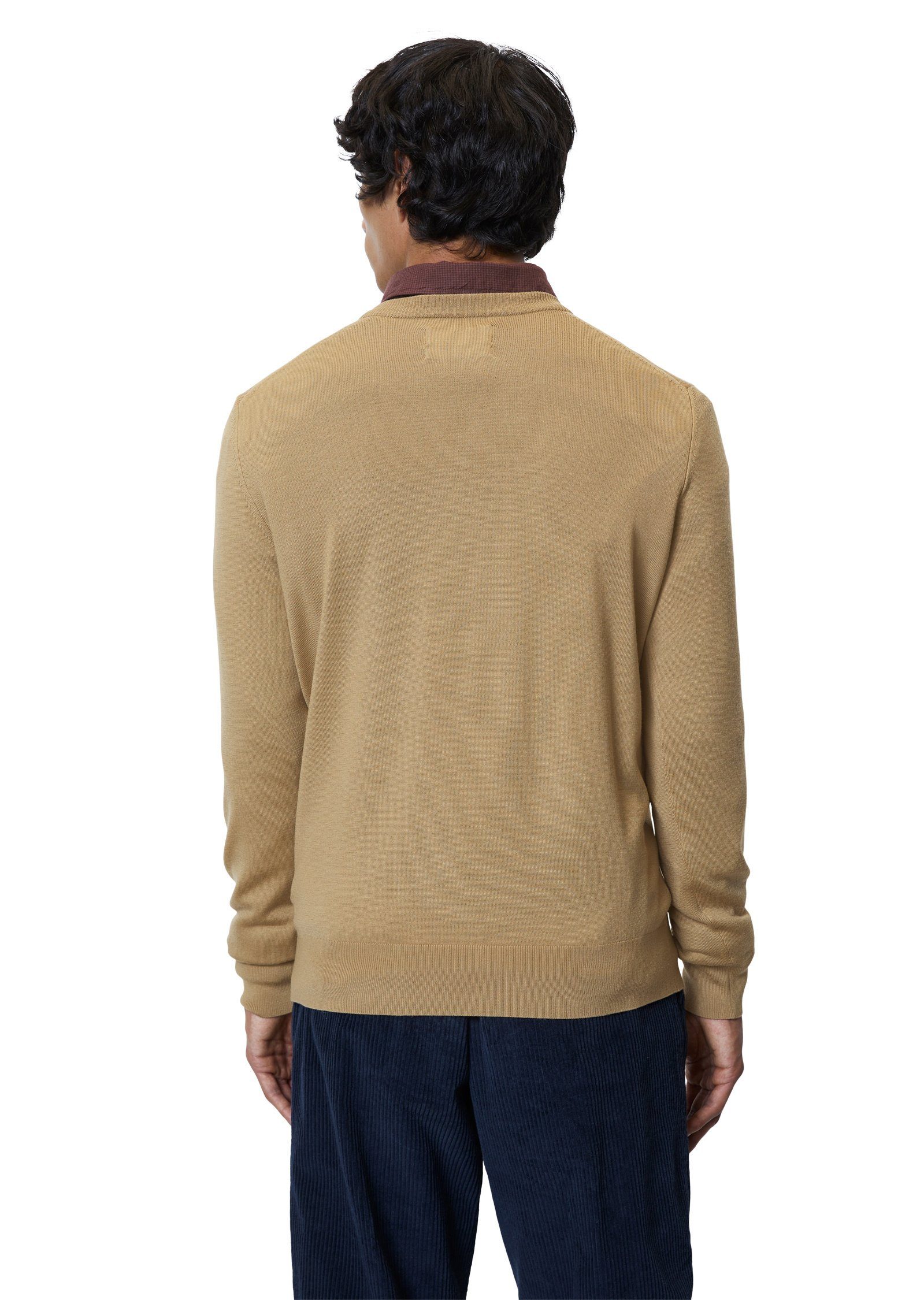 und Marc Merino-Qualität O'Polo leichter braun aus V-Ausschnitt-Pullover softer