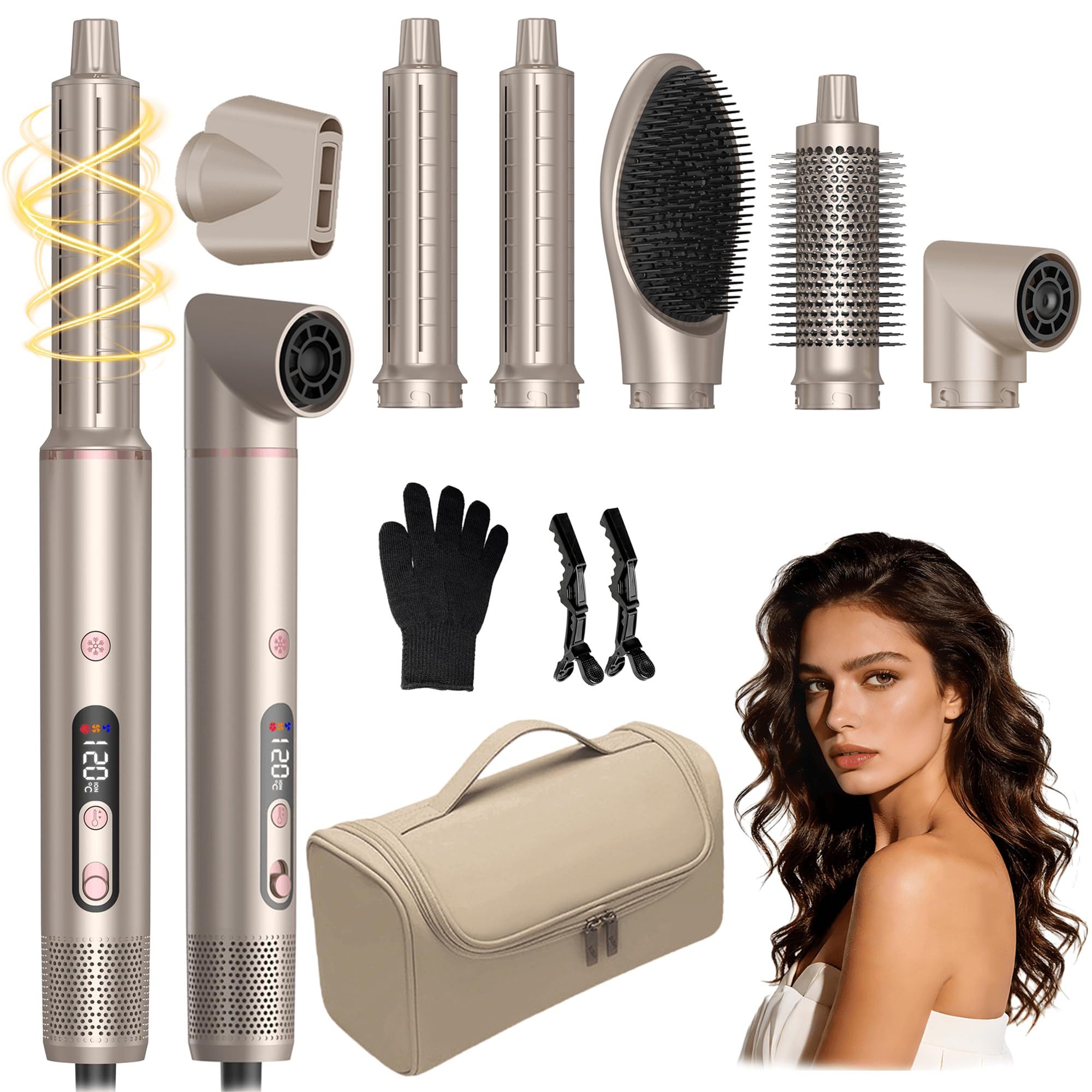 UKLISS Multihaarstyler 6-in-1 Haartrocknerbürsten-Set, 1400 W Ionen-Haartrockner, Hochgeschwindigkeits-Styler mit 110.000 U/min und Luftlockenstab