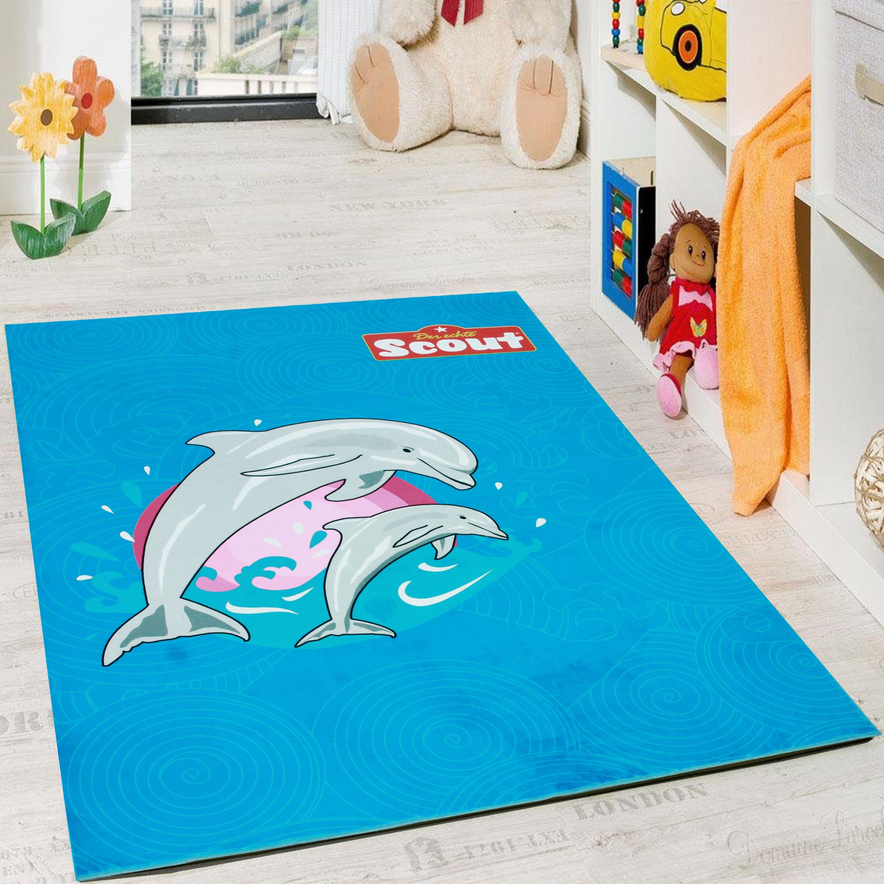 Kinderteppich Dolphin, Scout, rechteckig, Höhe: 5 mm, Druckteppich, Motiv  Delfine, schmutzabweisend, langlebig | Flachgewebe-Teppiche