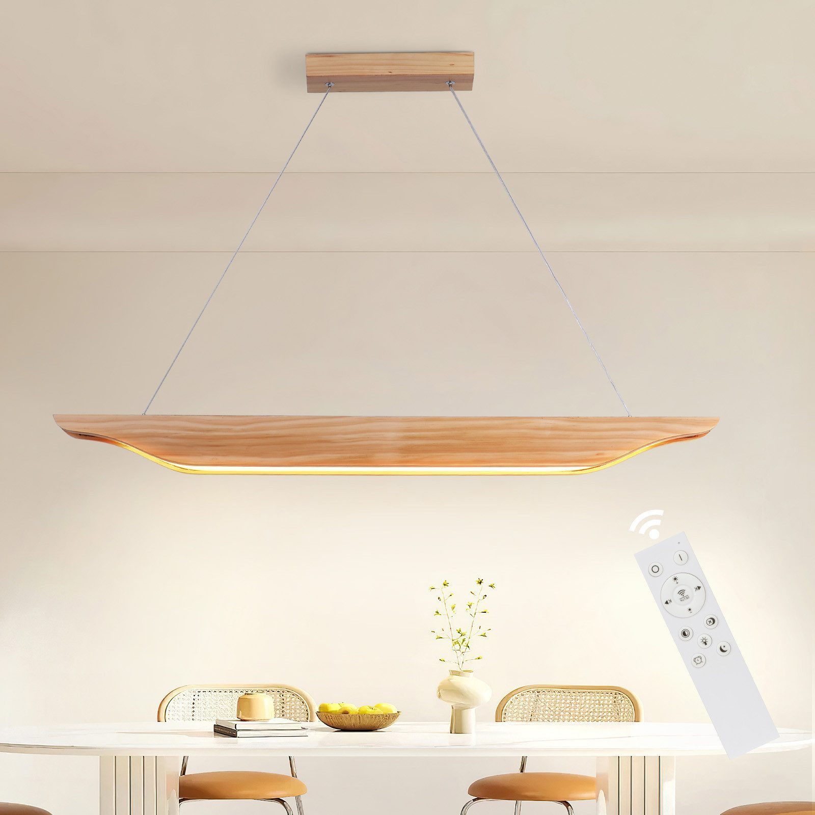 Nettlife LED Pendelleuchte Esstisch Holz Dimmbar Hängelampe Modern 90CM mit günstig online kaufen